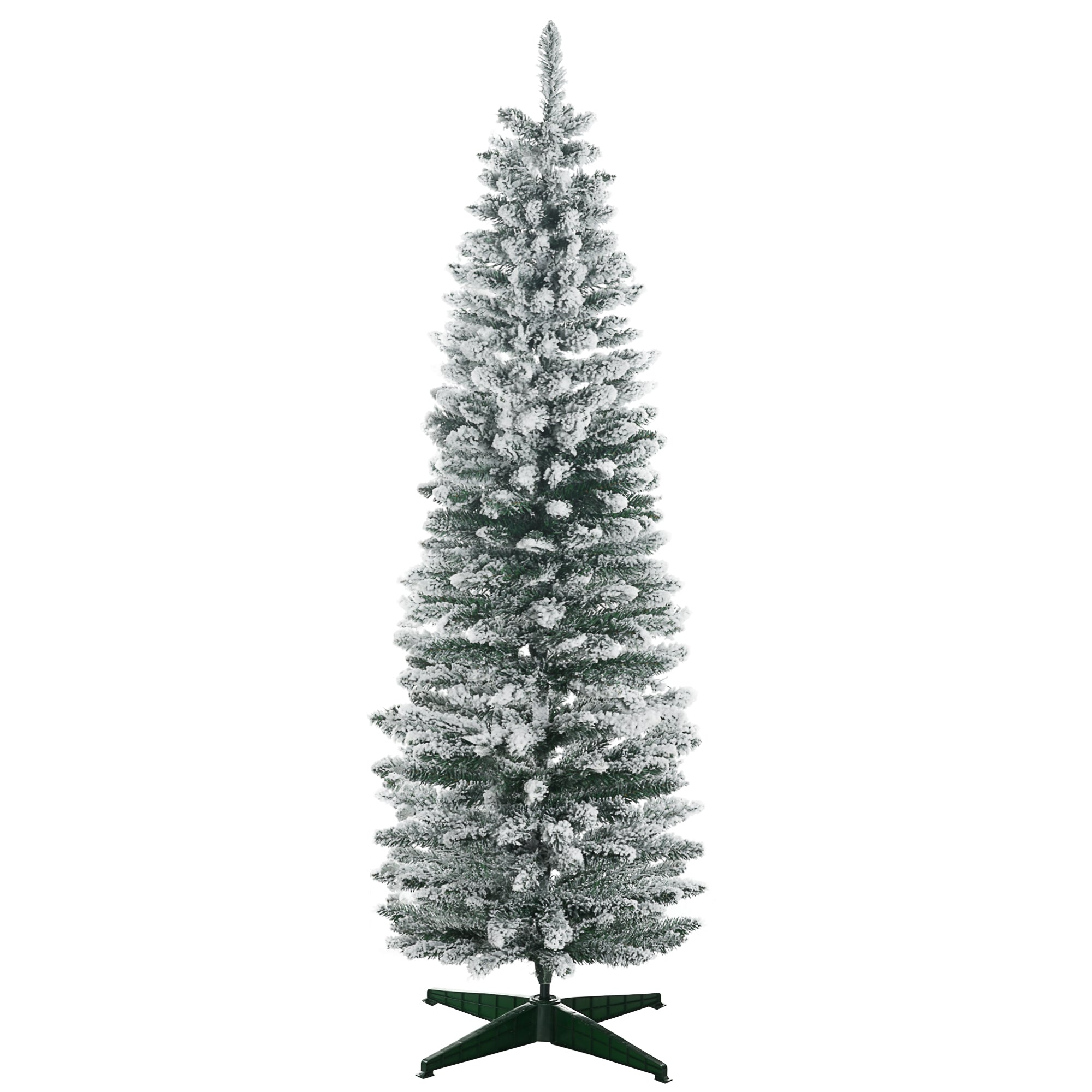 6' Snow Flocked Artificial Pencil Christmas Tree Slim Xmas Tree with Realistic Branches Green