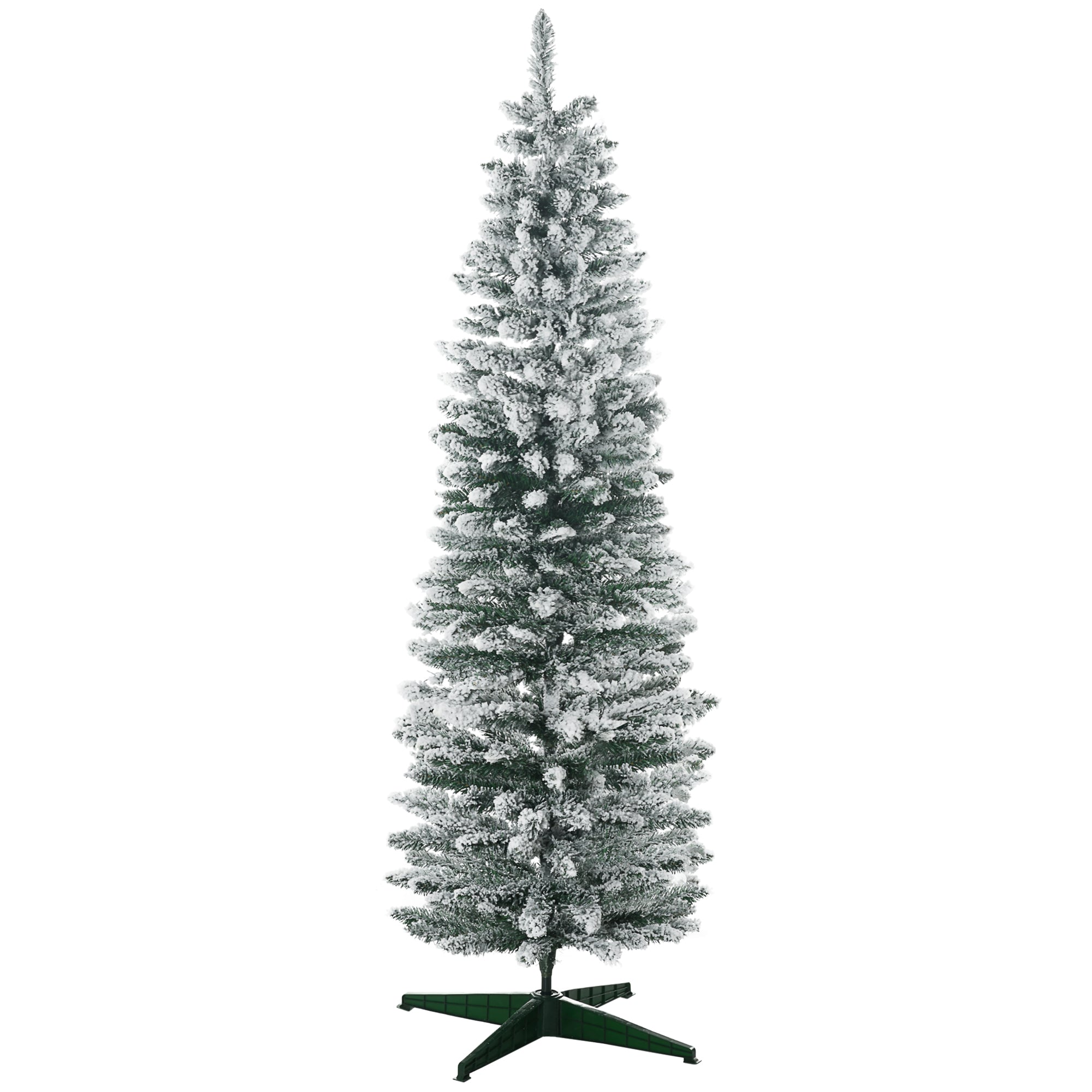 6' Snow Flocked Artificial Pencil Christmas Tree Slim Xmas Tree with Realistic Branches Green