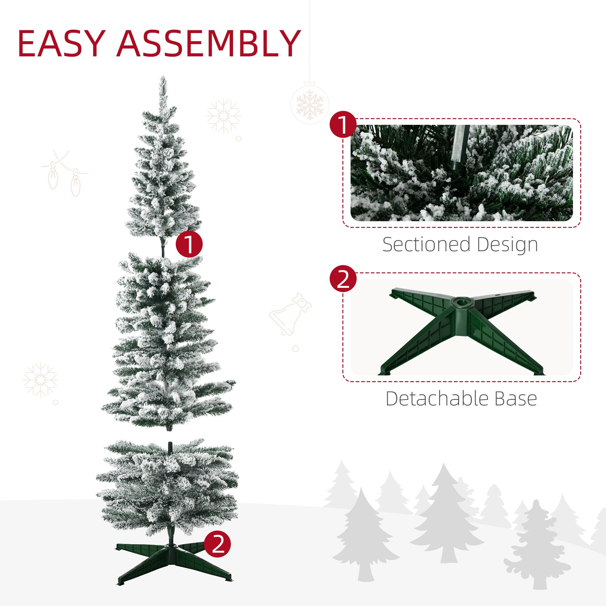 6' Snow Flocked Artificial Pencil Christmas Tree Slim Xmas Tree with Realistic Branches Green