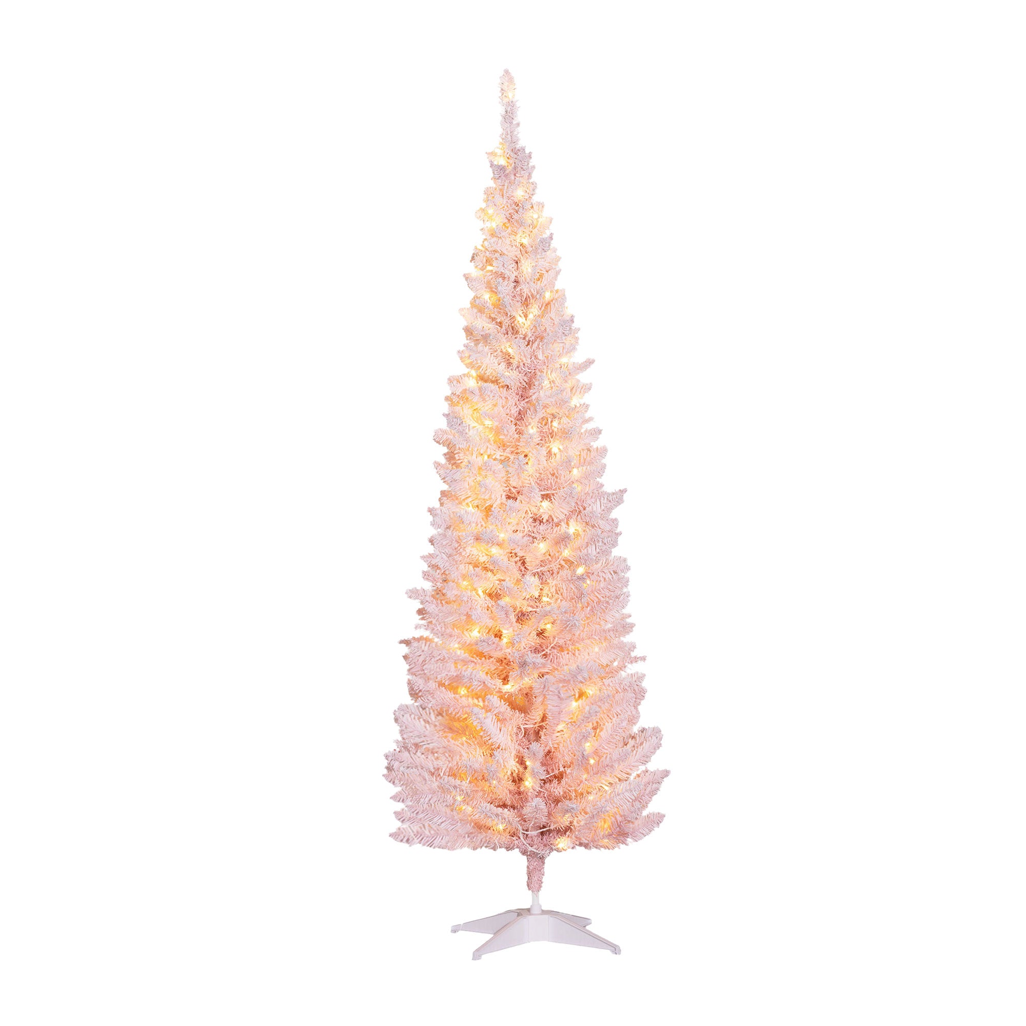 6ft Pre Lit Pencil Christmas Tree Slim Artificial Xmas Tree with Realistic Branches & LED Lights Pink