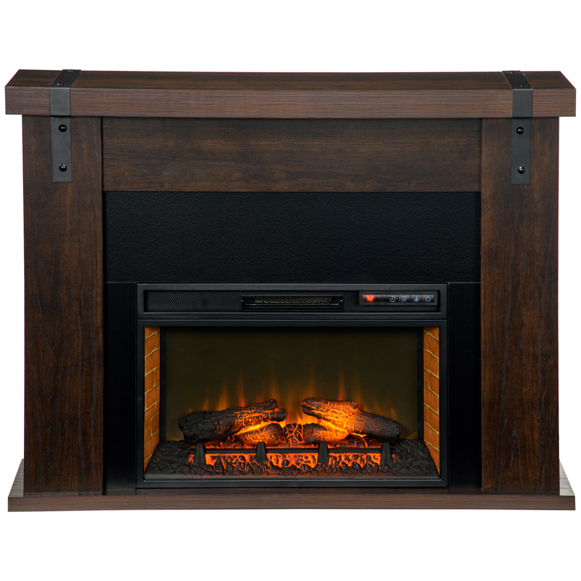 35" Electric Fireplace with Mantel, 1400W Freestanding Fireplace Heater with Remote Control, Overheat Protection, Timer, Brown