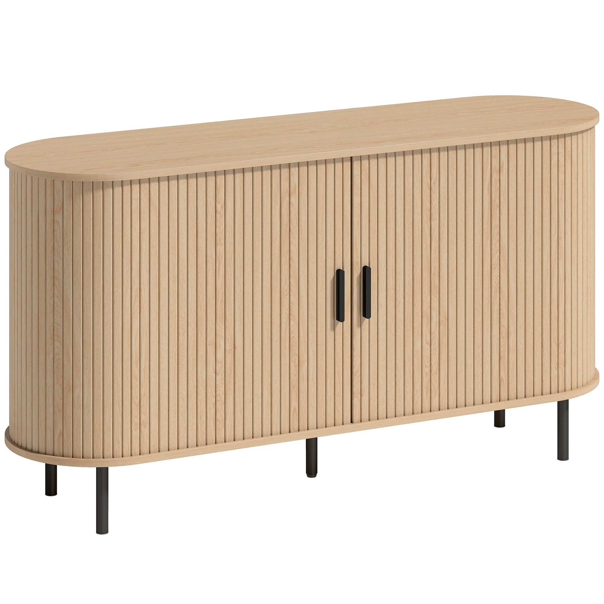 Fluted Sideboard Buffet Cabinet, 55" Mid Century Coffee Bar Cabinet with Sliding Doors, Kitchen Credenza with Adjustable Shelves, Natural Wood