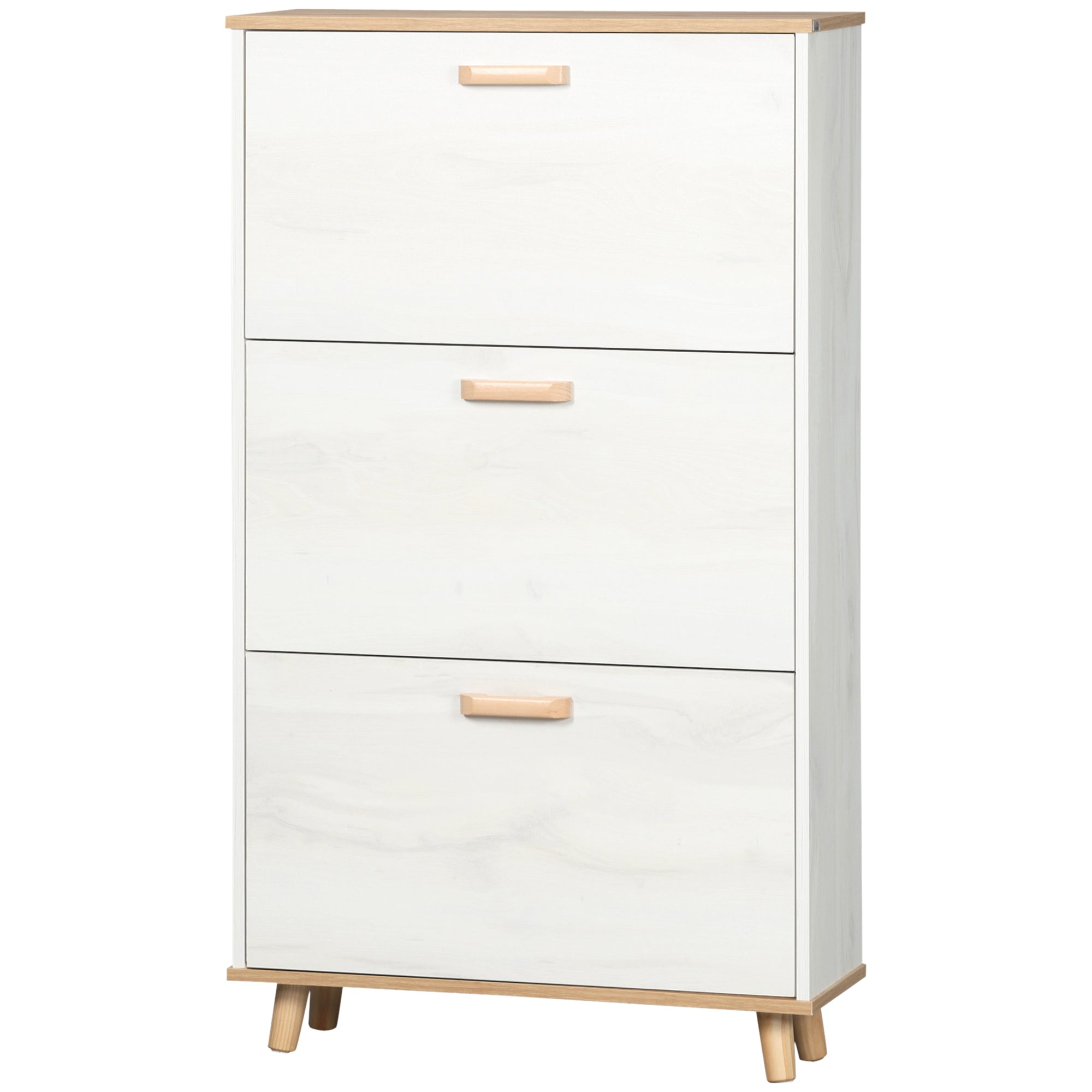 HOMCOM Narrow Shoe Cabinet, Slim Shoe Storage Cabinet with 3 Flip Drawers and Adjustable Shelves, 12 Pair of Shoes Organizer for Hallway, Entryway, Cream White
