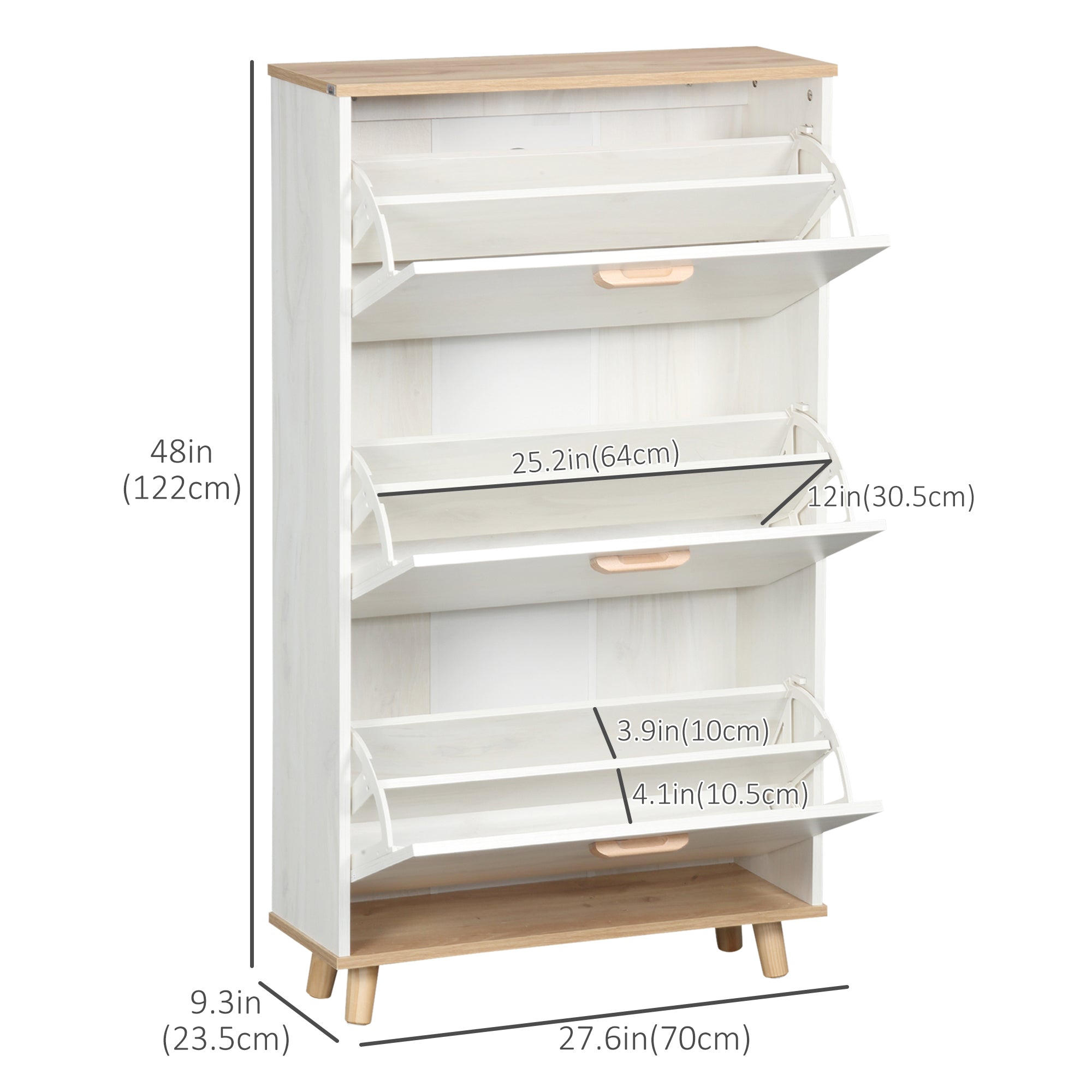 HOMCOM Modern Shoe Cabinet with 3 Flip Drawers and Adjustable Shelf, 12 Pair Shoe Storage Cabinet for Hallway, Entryway, White