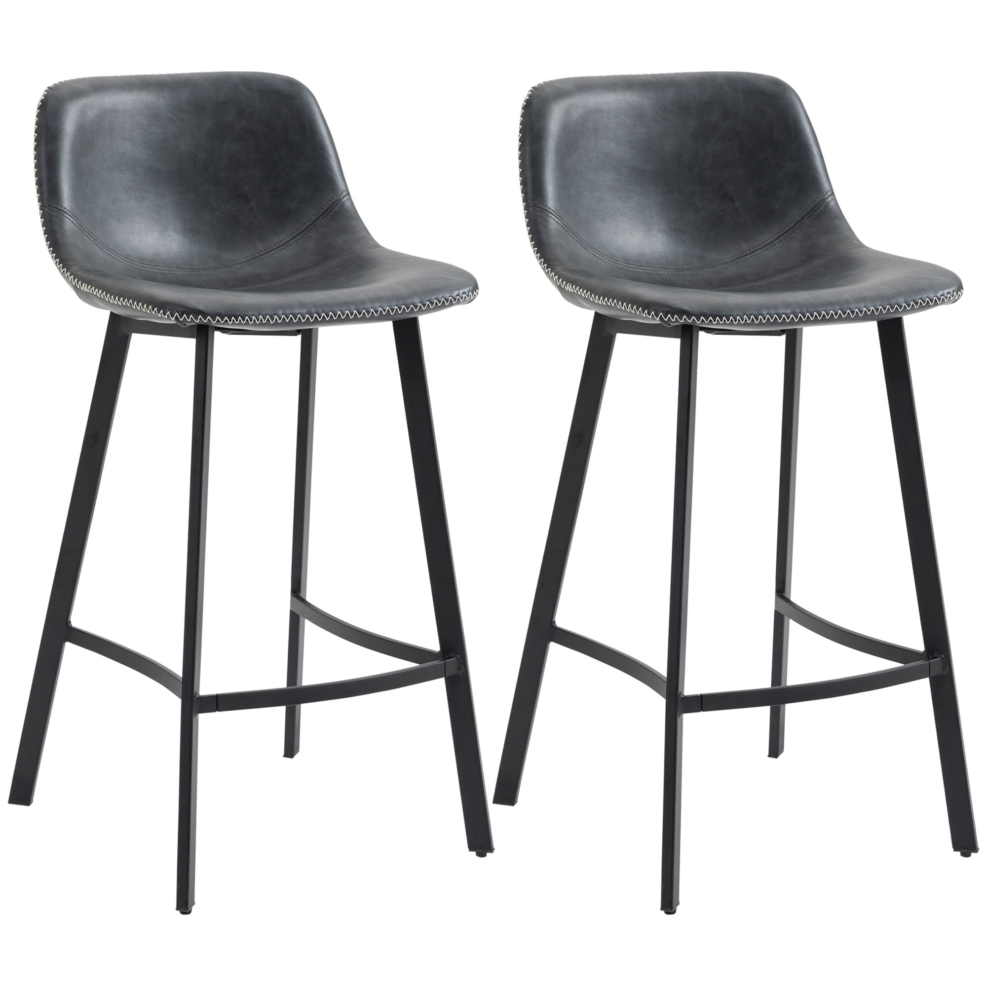 27.25" Counter Height Bar Stools Upholstered Armless Bar Chairs with Back Steel Legs Black