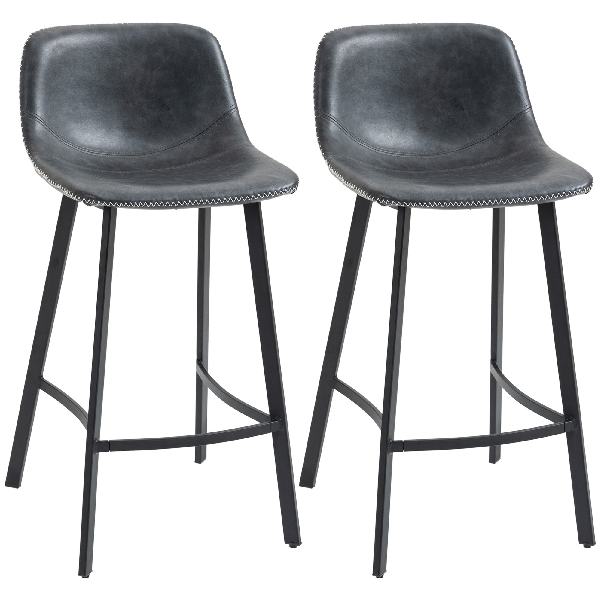 27.25" Counter Height Bar Stools Upholstered Armless Bar Chairs with Back Steel Legs Black