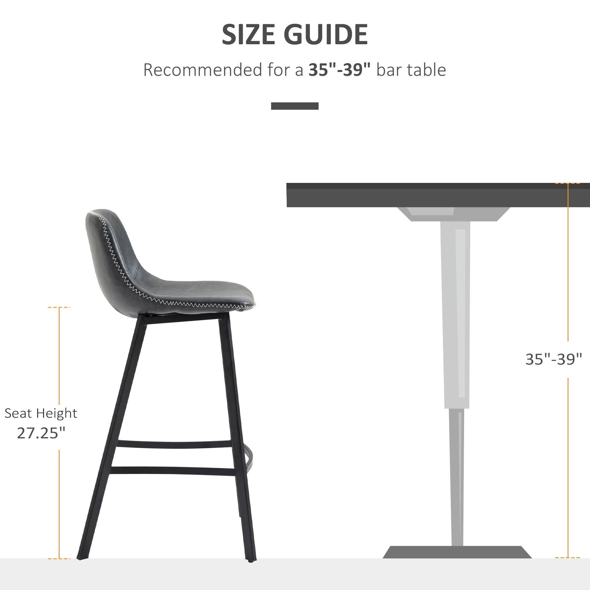 27.25" Counter Height Bar Stools Upholstered Armless Bar Chairs with Back Steel Legs Black