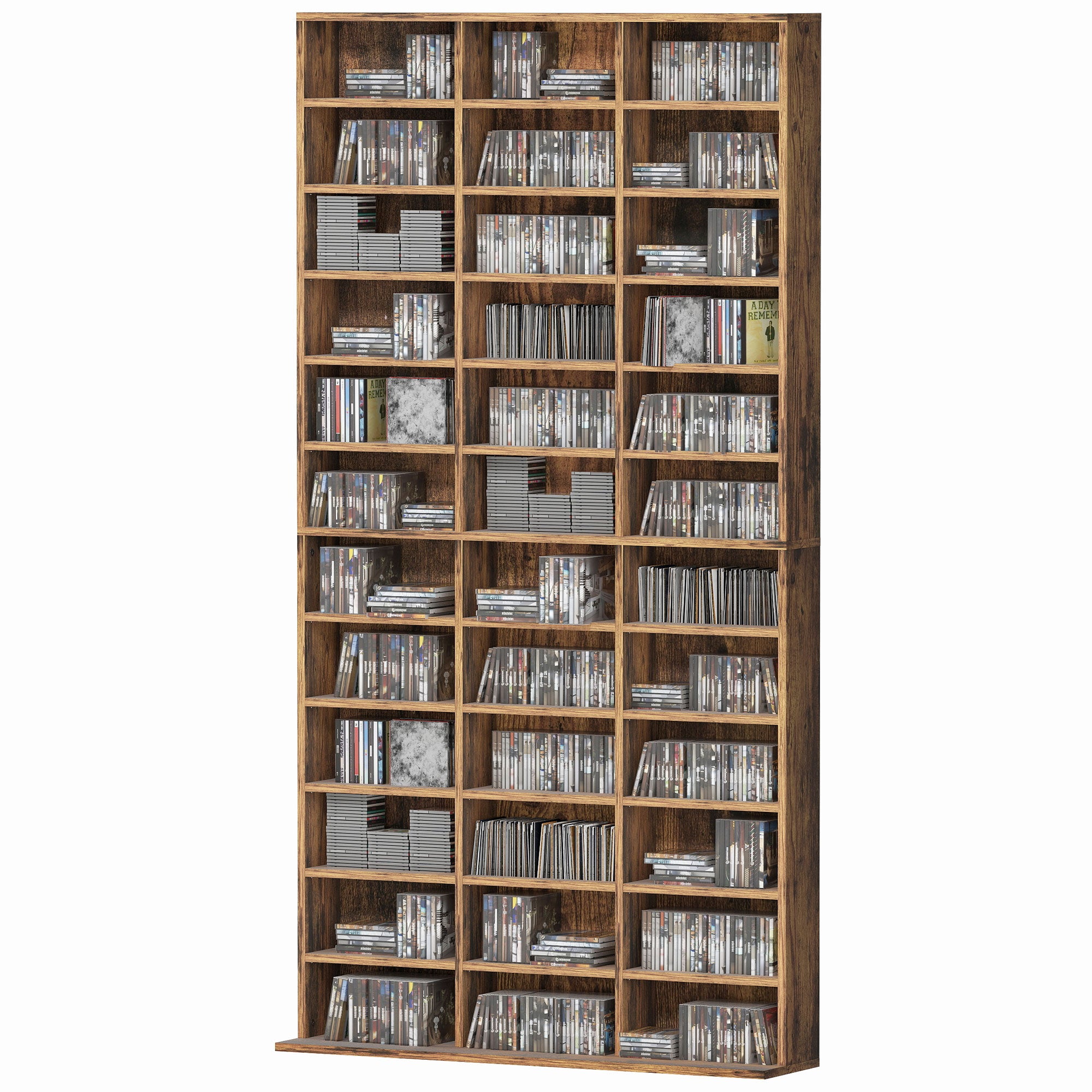 1116 CD/ 528 DVD Storage Unit, Media Storage Shelf, Wooden Display Unit with Adjustable Shelves, 102 x 195 cm, Rustic Brown