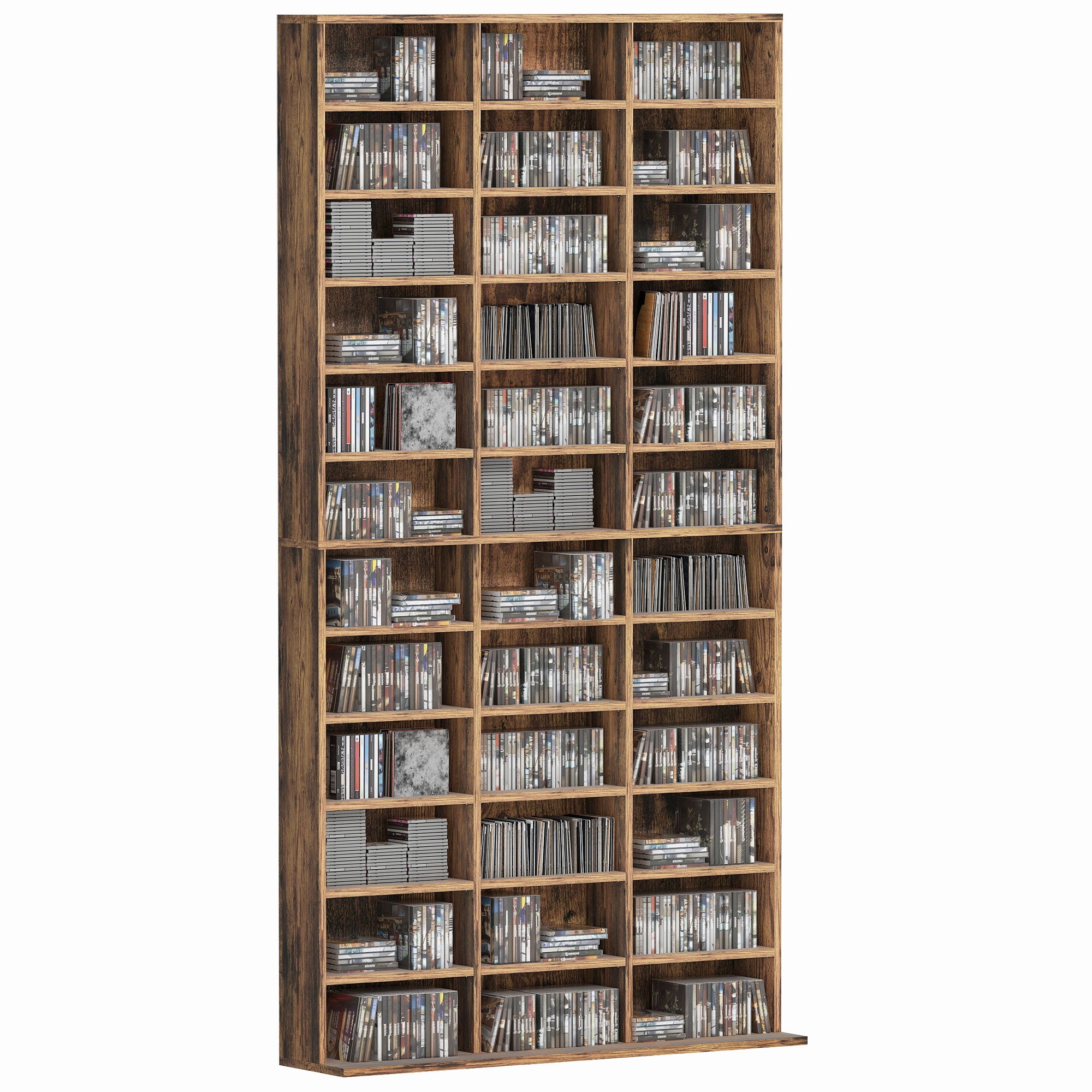 1116 CD/ 528 DVD Storage Unit, Media Storage Shelf, Wooden Display Unit with Adjustable Shelves, 102 x 195 cm, Rustic Brown