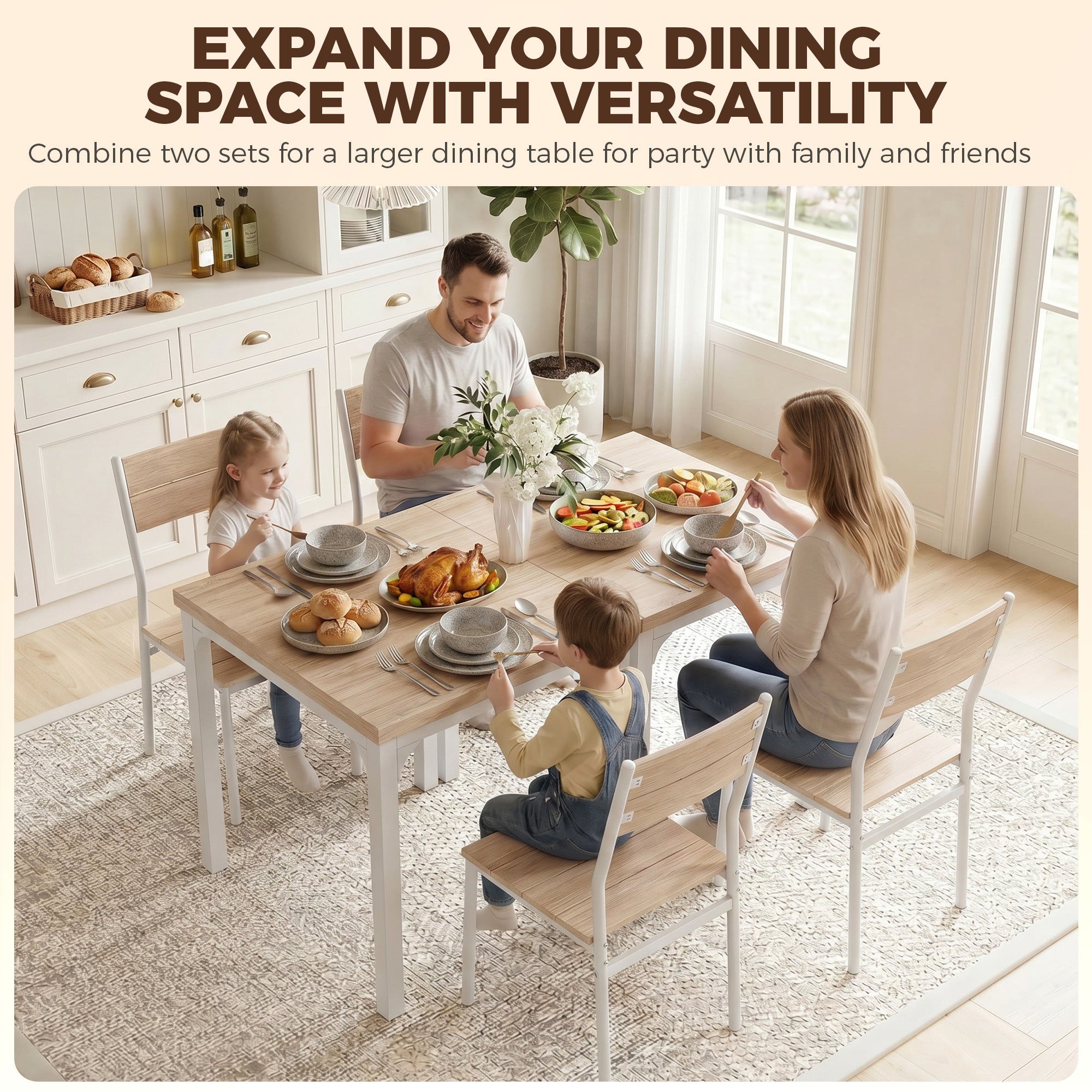 3 Pieces Modern Dining Table Set, Kitchen Table and Chairs for 2, Space Saving Design, Breakfast Nook Table Set with Steel Legs for Kitchen, Small Space, Oak Wood Effect