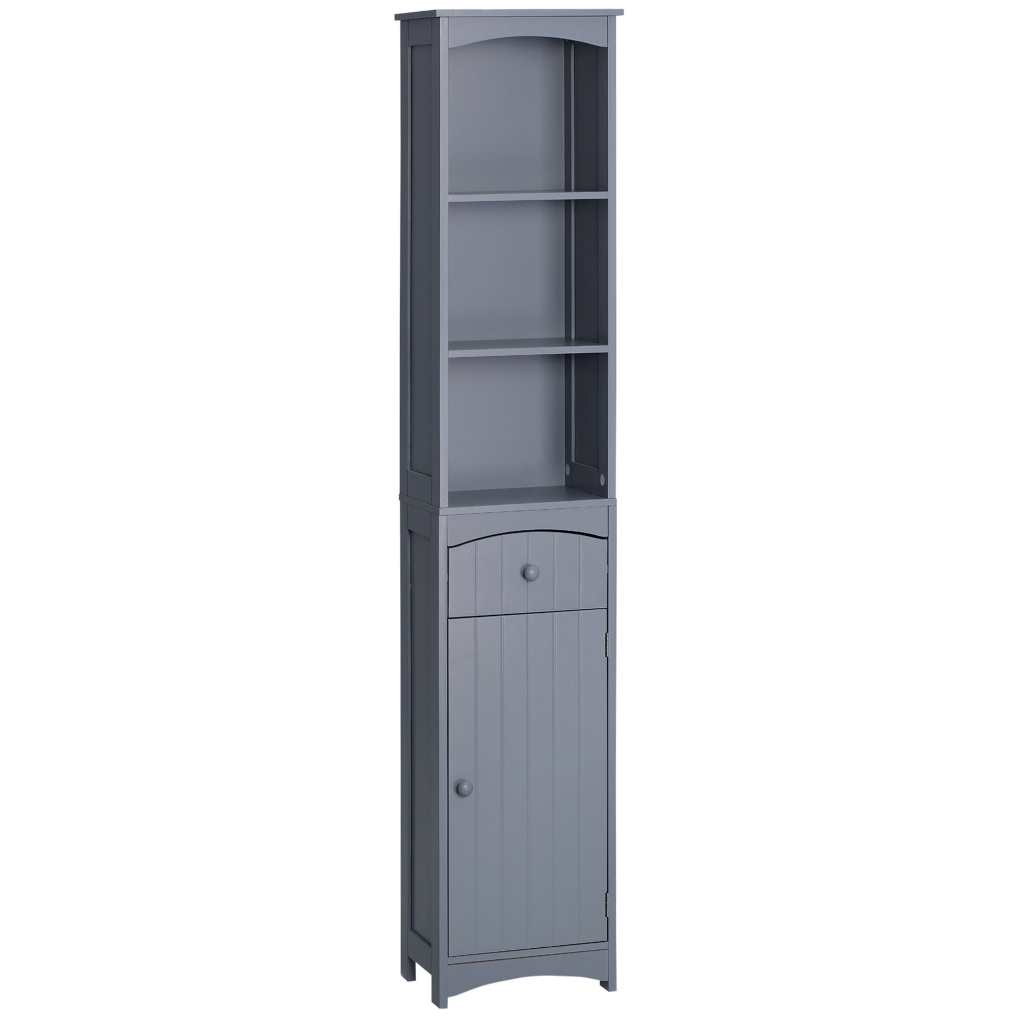 HOMCOM Bathroom Storage Cabinet, Tall Linen Tower with 3-Tier Shelves and Drawer and Door, Grey