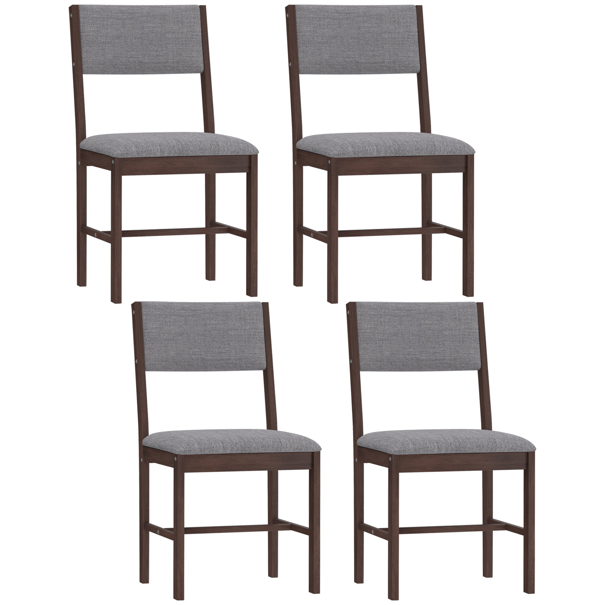 Modern Dining Chairs Set of 4, Linen Fabric Upholstered Kitchen Chairs with Rubberwood Legs for Dining Room, Living Room, Walnut and Gray