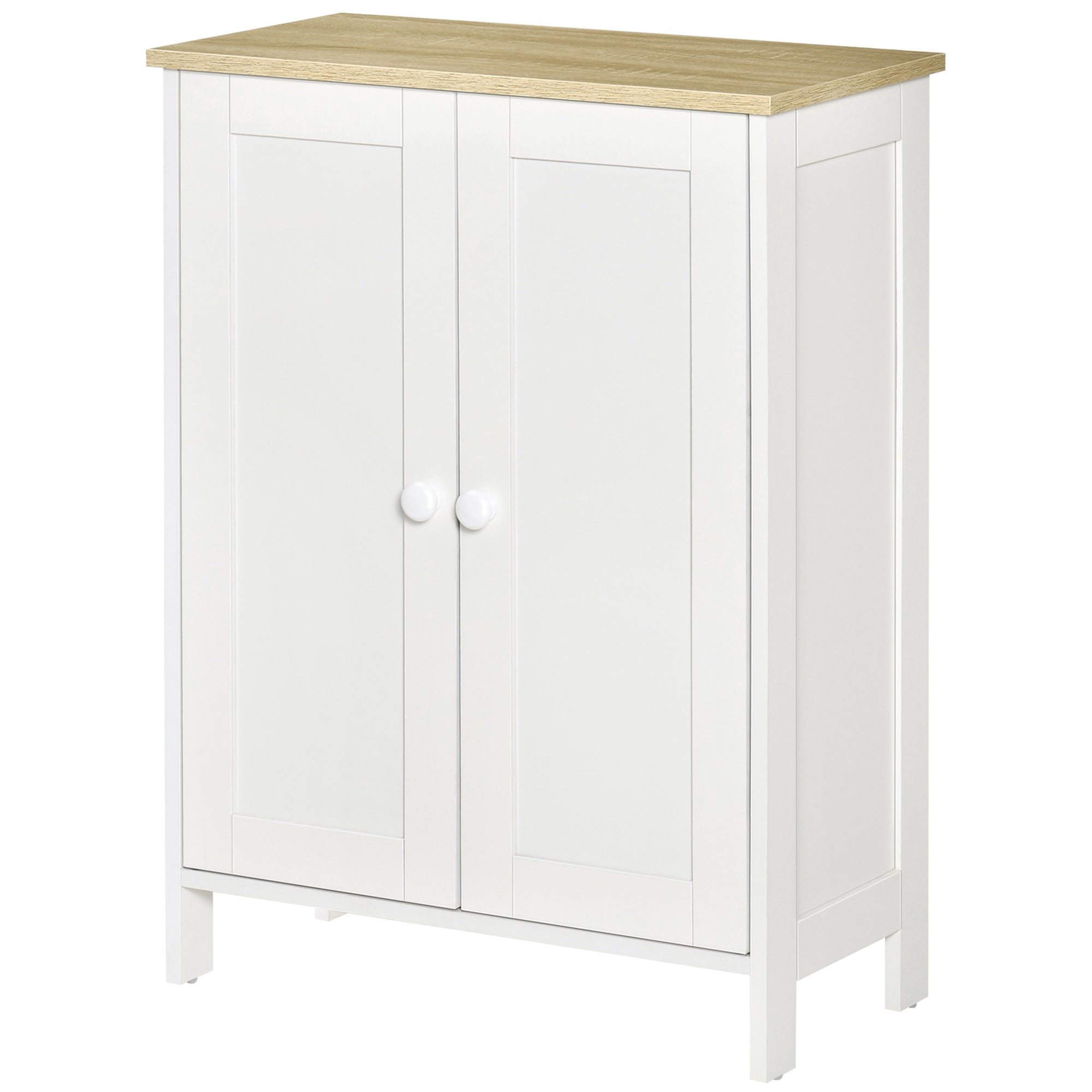 HOMCOM Storage Cabinet, Double-Doors Kitchen Cabinet with 2 Adjustable Shelves and Wood Effect Tabletop, White