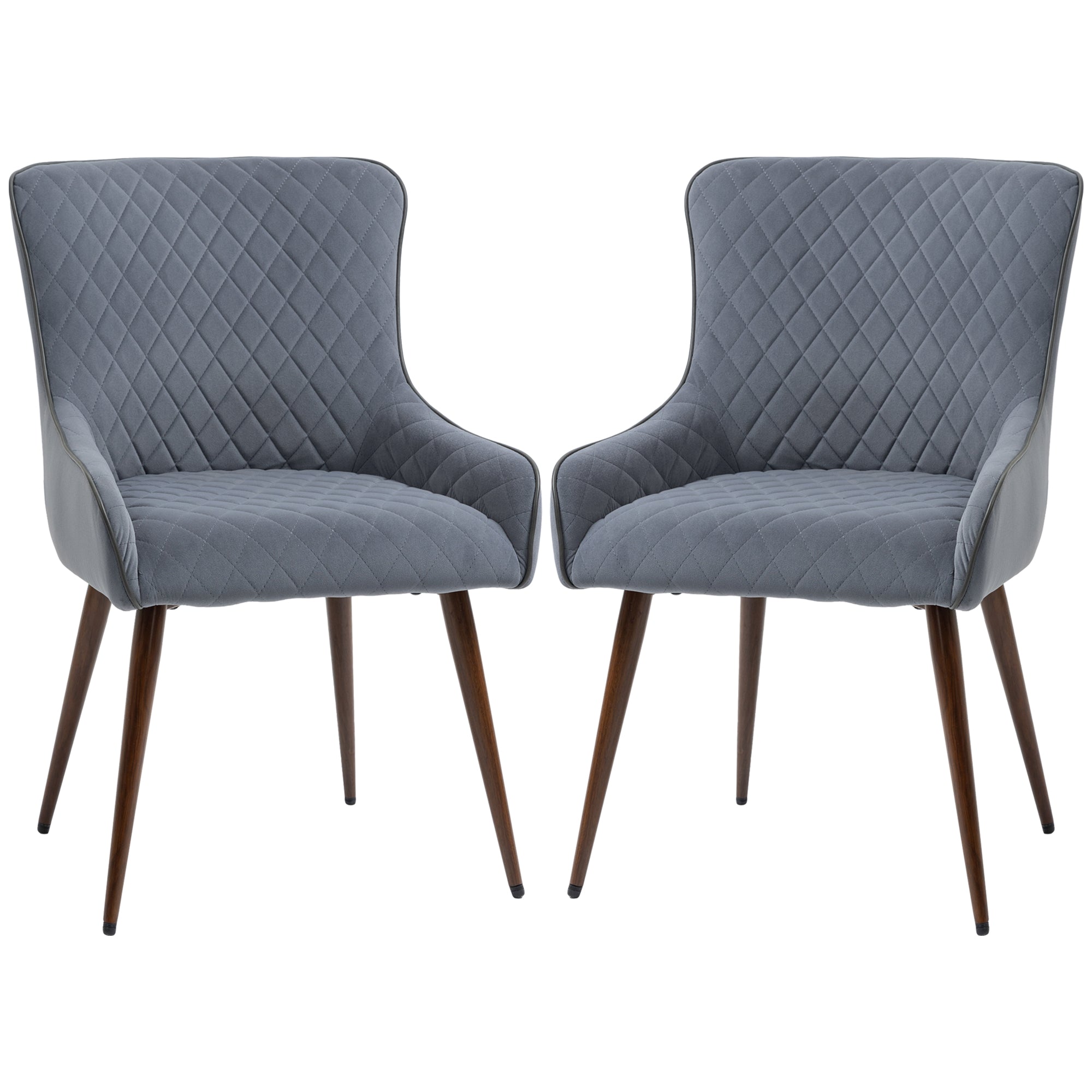 HOMCOM Dining Chairs Set of 2, Modern Wingback Kitchen Chairs with Velvet Fabric Upholstery, Tufted, Steel Legs, Accent Arm Chairs for Living Room, Dining Room, Bedroom, Grey