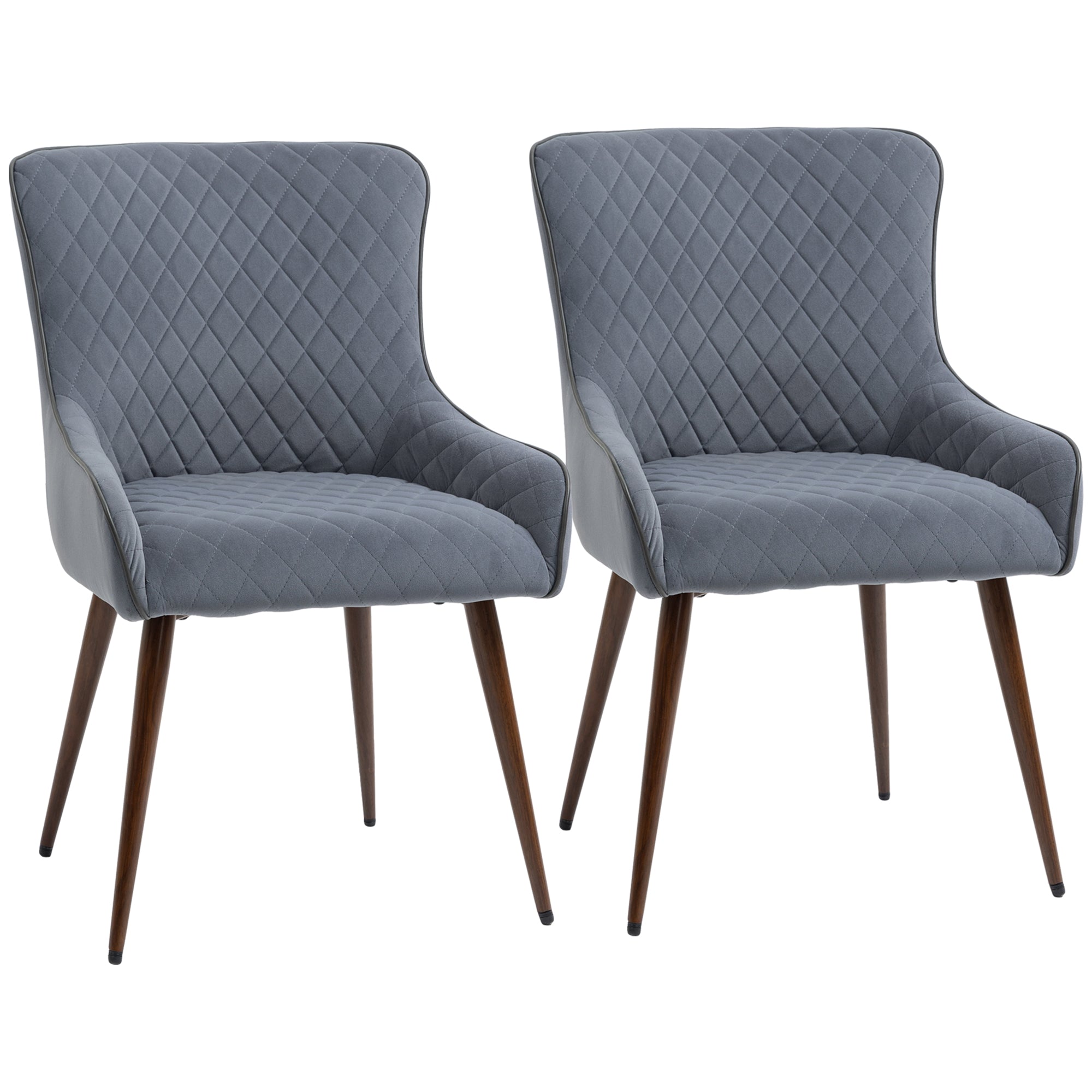 HOMCOM Dining Chairs Set of 2, Modern Wingback Kitchen Chairs with Velvet Fabric Upholstery, Tufted, Steel Legs, Accent Arm Chairs for Living Room, Dining Room, Bedroom, Grey