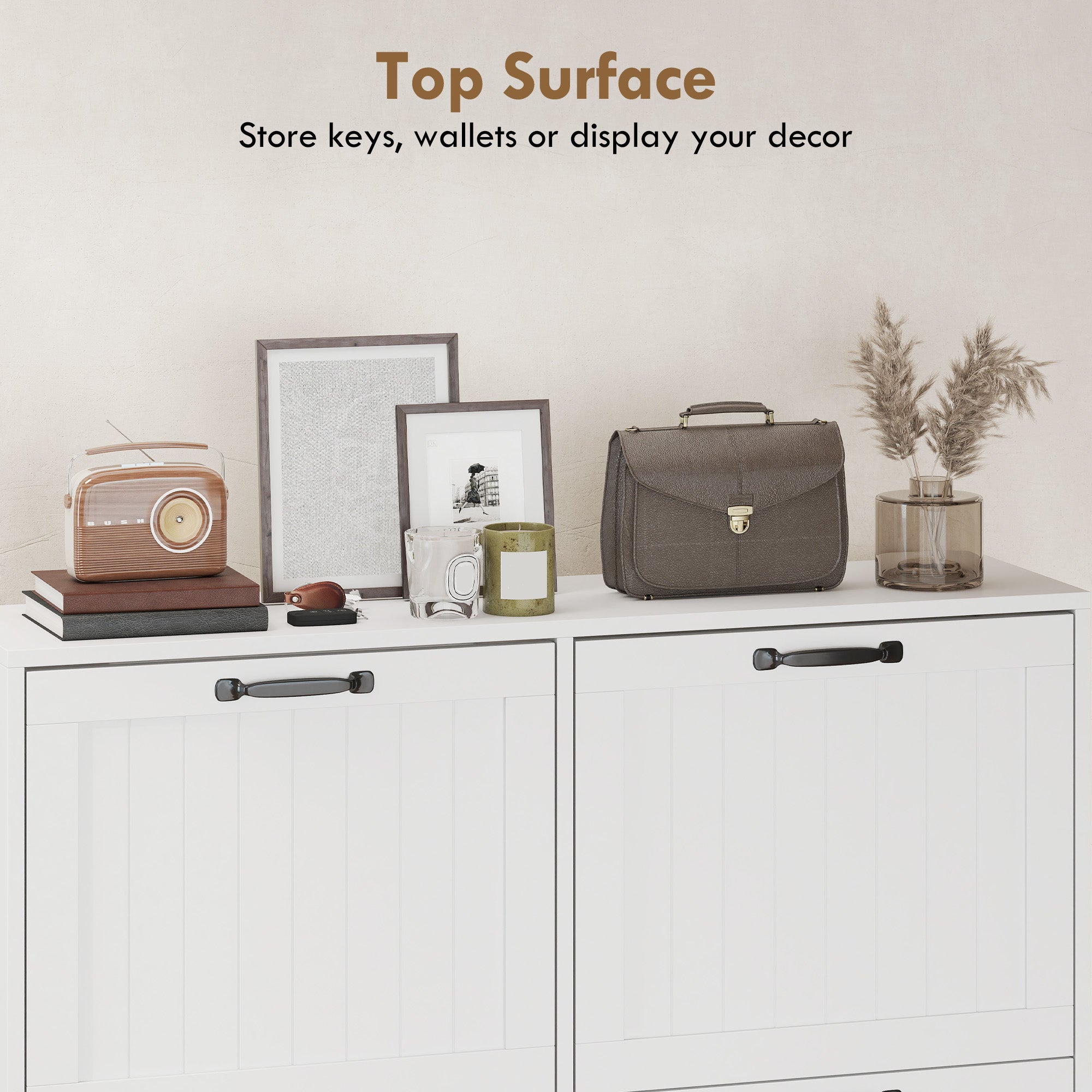 Shoe Cabinet with 4 Flip Drawers, Freestanding Narrow Shoe Storage Cabinet with Adjustable Shelves, Open Back, Bamboo Legs for Entryway, Hallway, Holds 16-20 Pairs, White