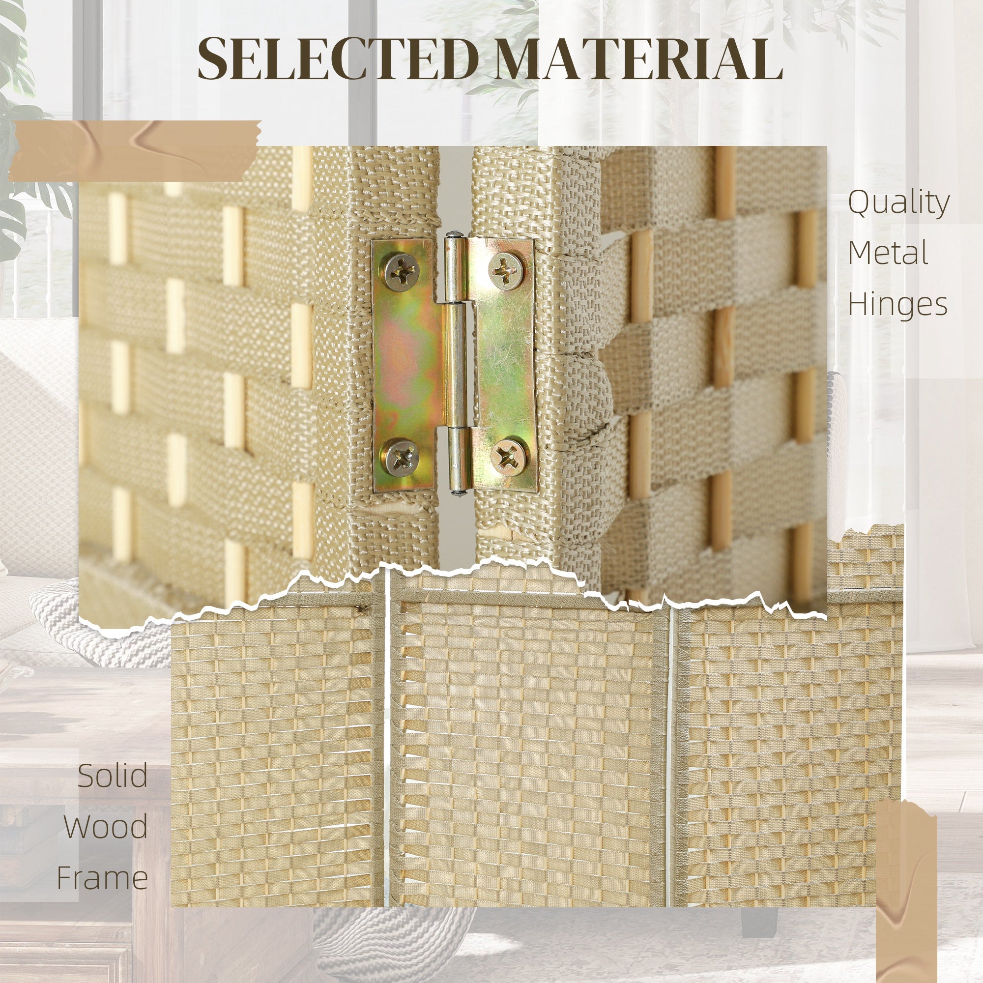 Room Divider, 4 Panel Folding Privacy Screen, 5.6' Tall Freestanding Partition for Home Office, Bedroom, Beige