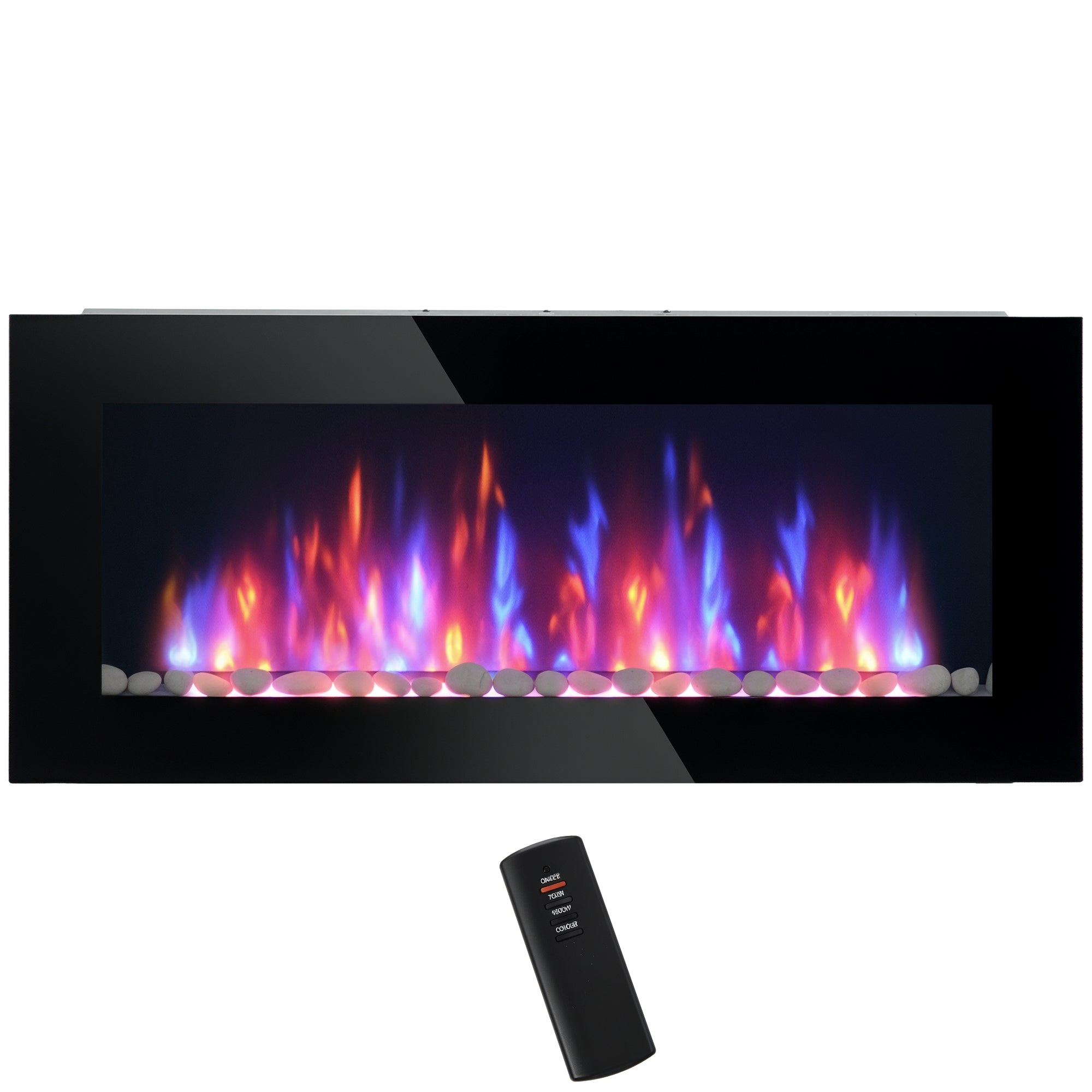 41 Inch Electric Fireplace, Wall Mounted Fireplace with Patented 7 Colour Adjustable LED Flame Effect, Remote Control, 2 Modes Heat, 750/1500W Heater for Living Room, Black