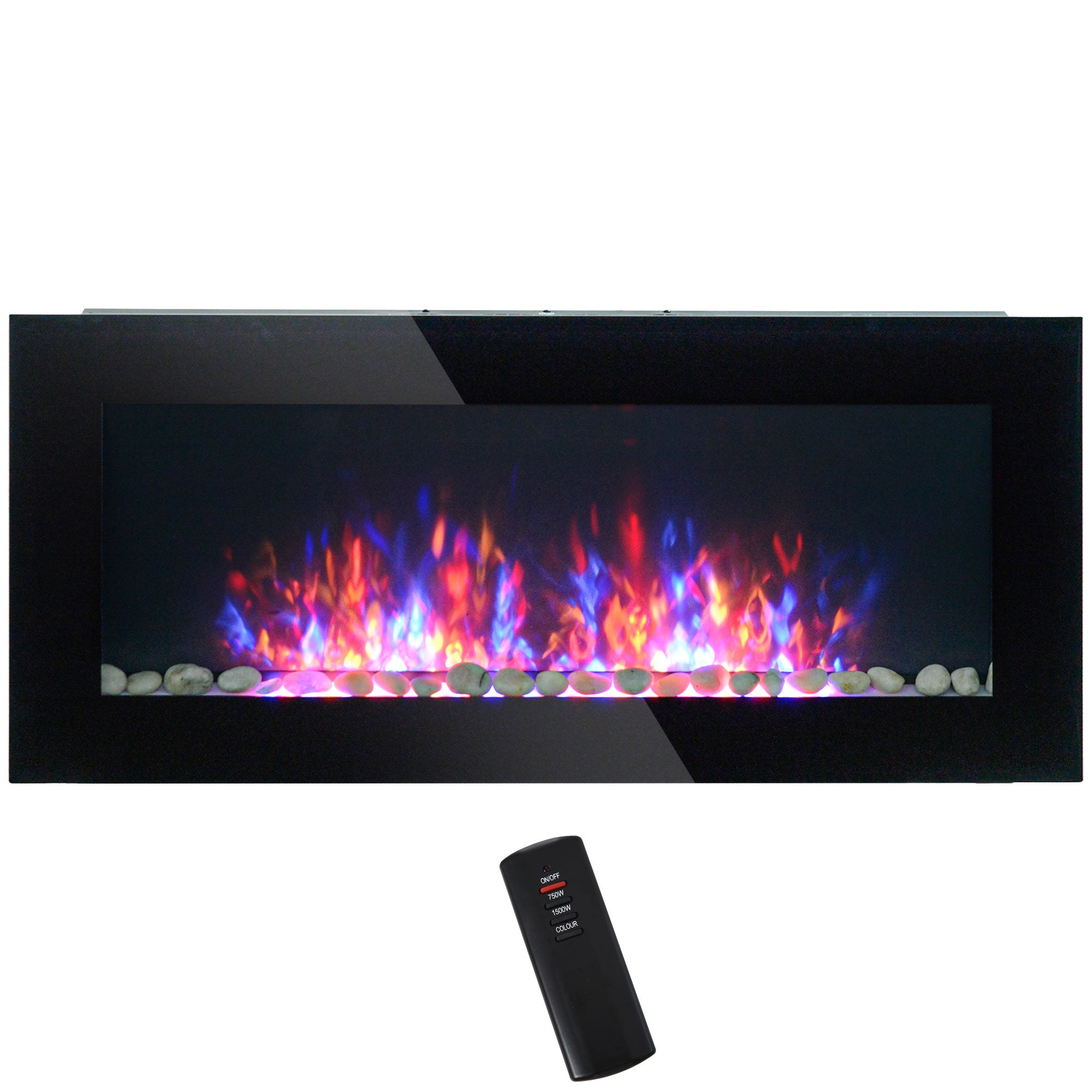 41.3" Electric Wall Fireplace Wall Mounted Heater w/ Remote Control & Multicolor Flames 750W/1500W Black