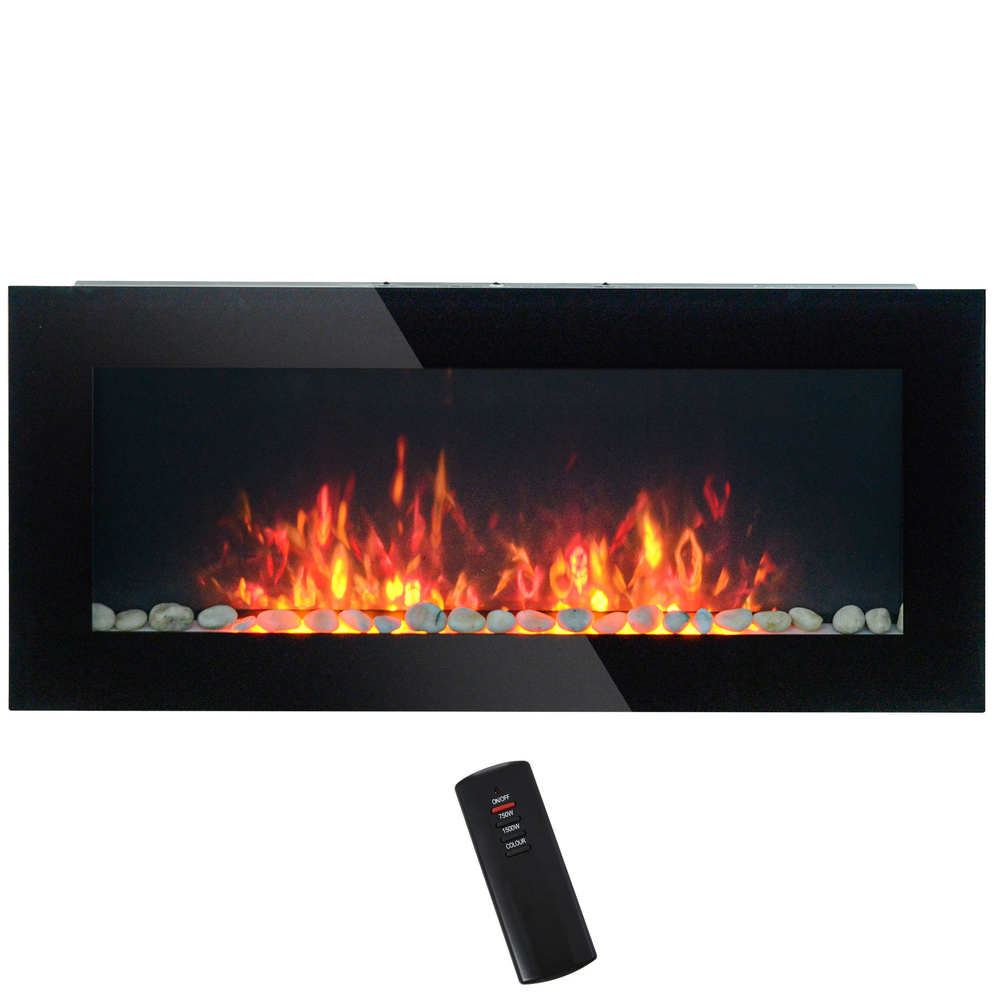 41.3" Electric Wall Fireplace Wall Mounted Heater w/ Remote Control & Multicolor Flames 750W/1500W Black