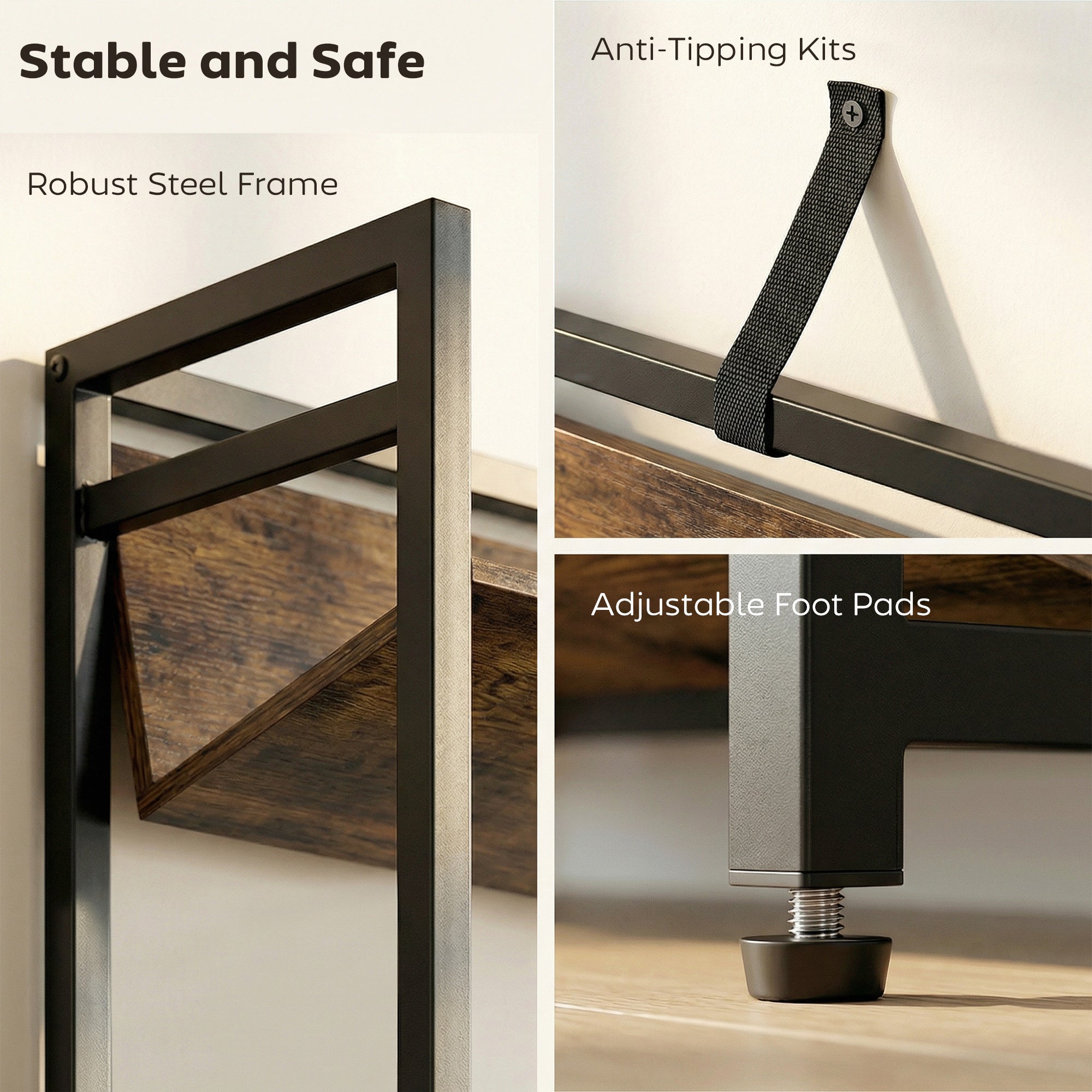 Room Divider Bookshelf, 5-Tier Bookcase, Storage Shelves with Metal Frame and Anti-Slip Design for Living Room, Bedroom, Home Office, Rustic Brown