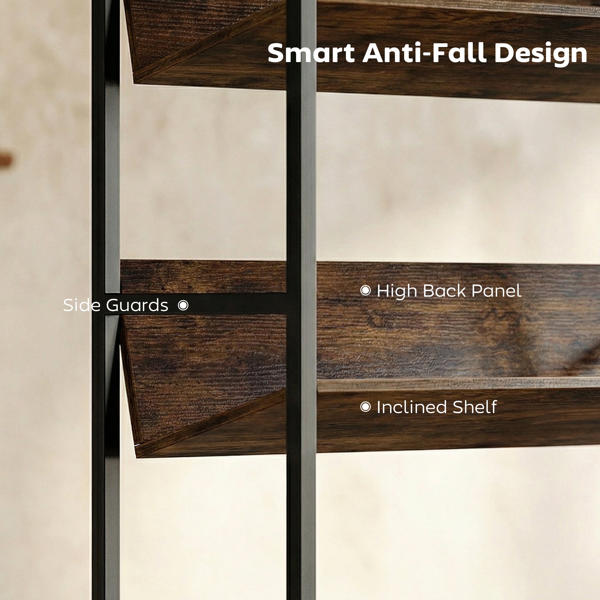 Room Divider Bookshelf, 5-Tier Bookcase, Storage Shelves with Metal Frame and Anti-Slip Design for Living Room, Bedroom, Home Office, Rustic Brown