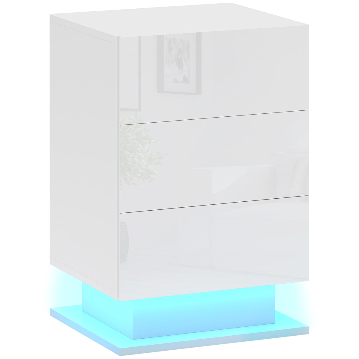 Modern LED Nightstand Bedside Table with Adjustable Colour Lighting & 3 Drawers, Remote Control, 40 x 35 x 60 cm, Side End Table for Bedroom Study, Glossy White