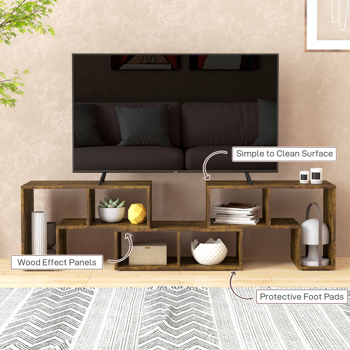 TV Stand for TVs up to 75", 3-Piece Modular TV Console, Industrial Entertainment Center with Open Storage Shelves for Living Room, Rustic Brown