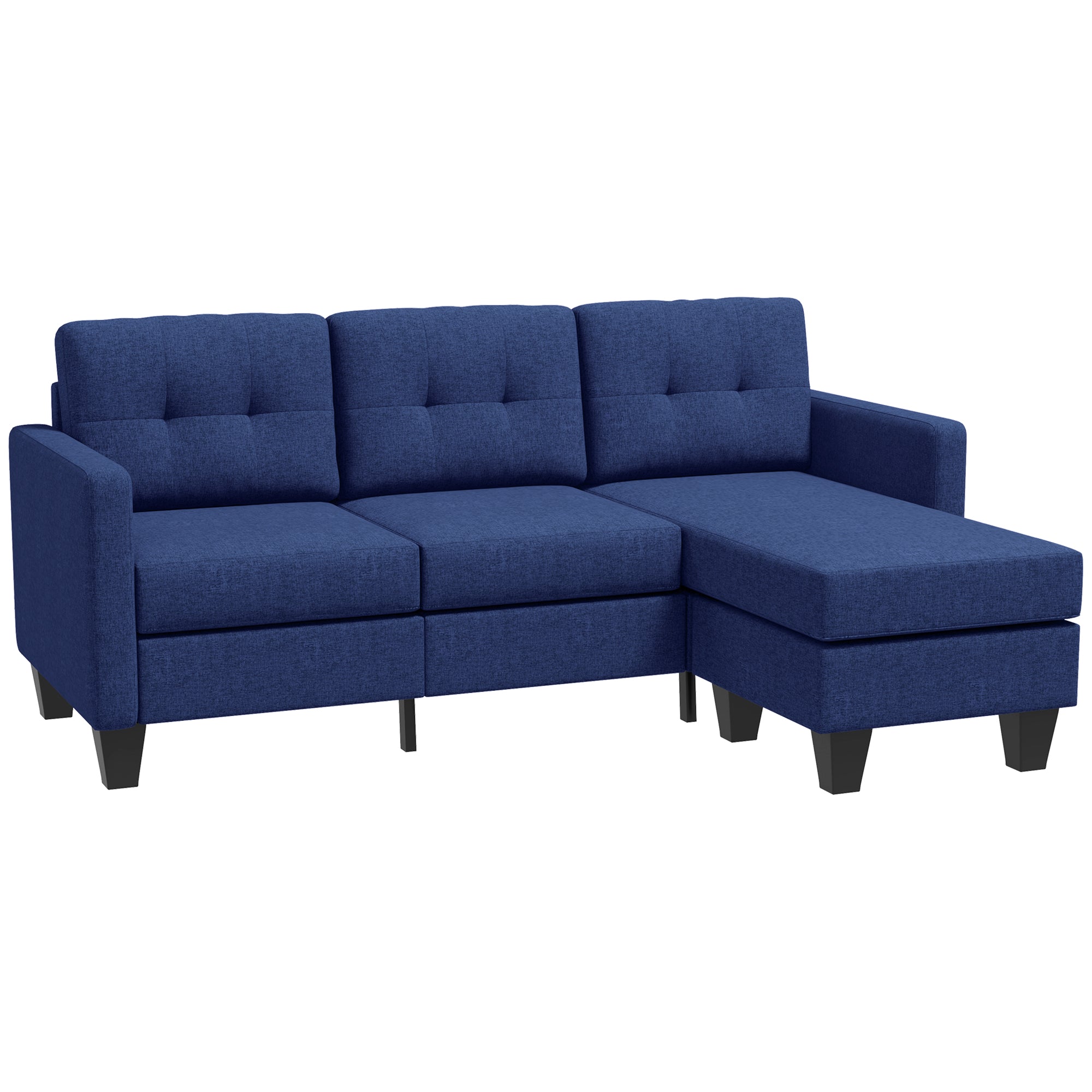 HOMCOM Modular Sectional Couch with Changeable Chaise, 3 Seater Corner Sofa with Ottoman, Fabric L Shape Sofa with Thick Padded Cushion for Living Room, Office, Dark Blue