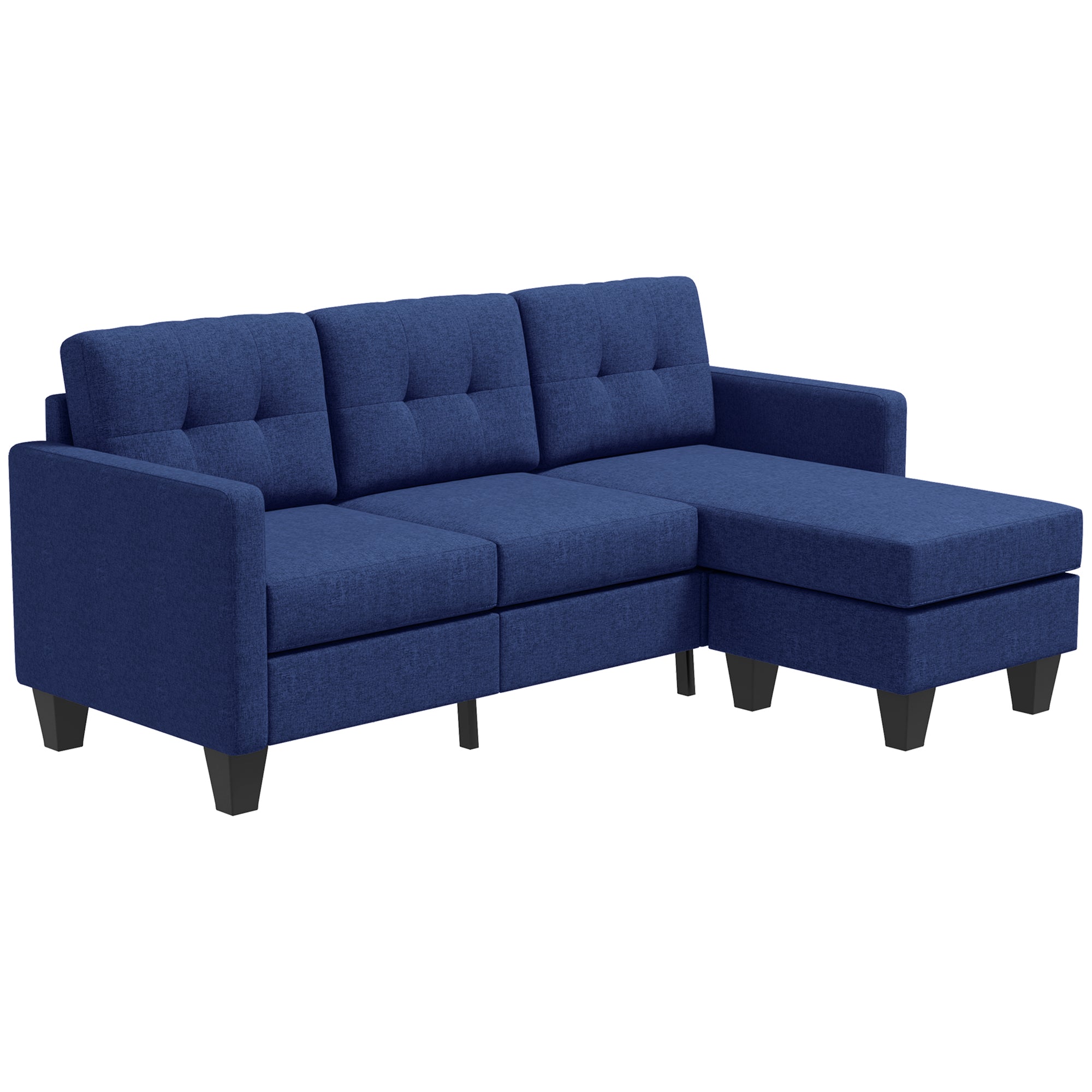 HOMCOM Modular Sectional Couch with Changeable Chaise, 3 Seater Corner Sofa with Ottoman, Fabric L Shape Sofa with Thick Padded Cushion for Living Room, Office, Dark Blue