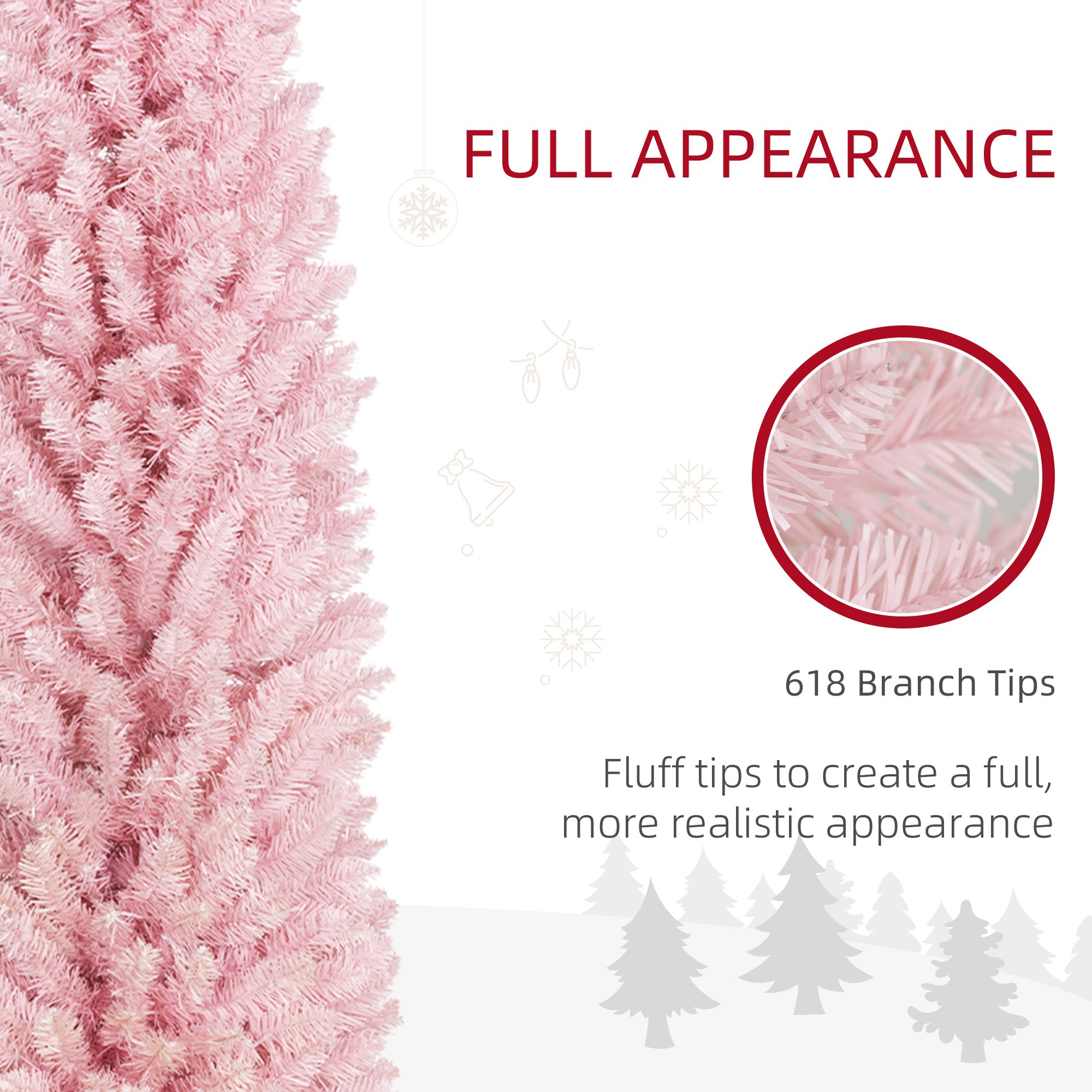 8ft Pencil Christmas Tree Slim Artificial Tree with Realistic Branches & Warm White LED Lights Pink