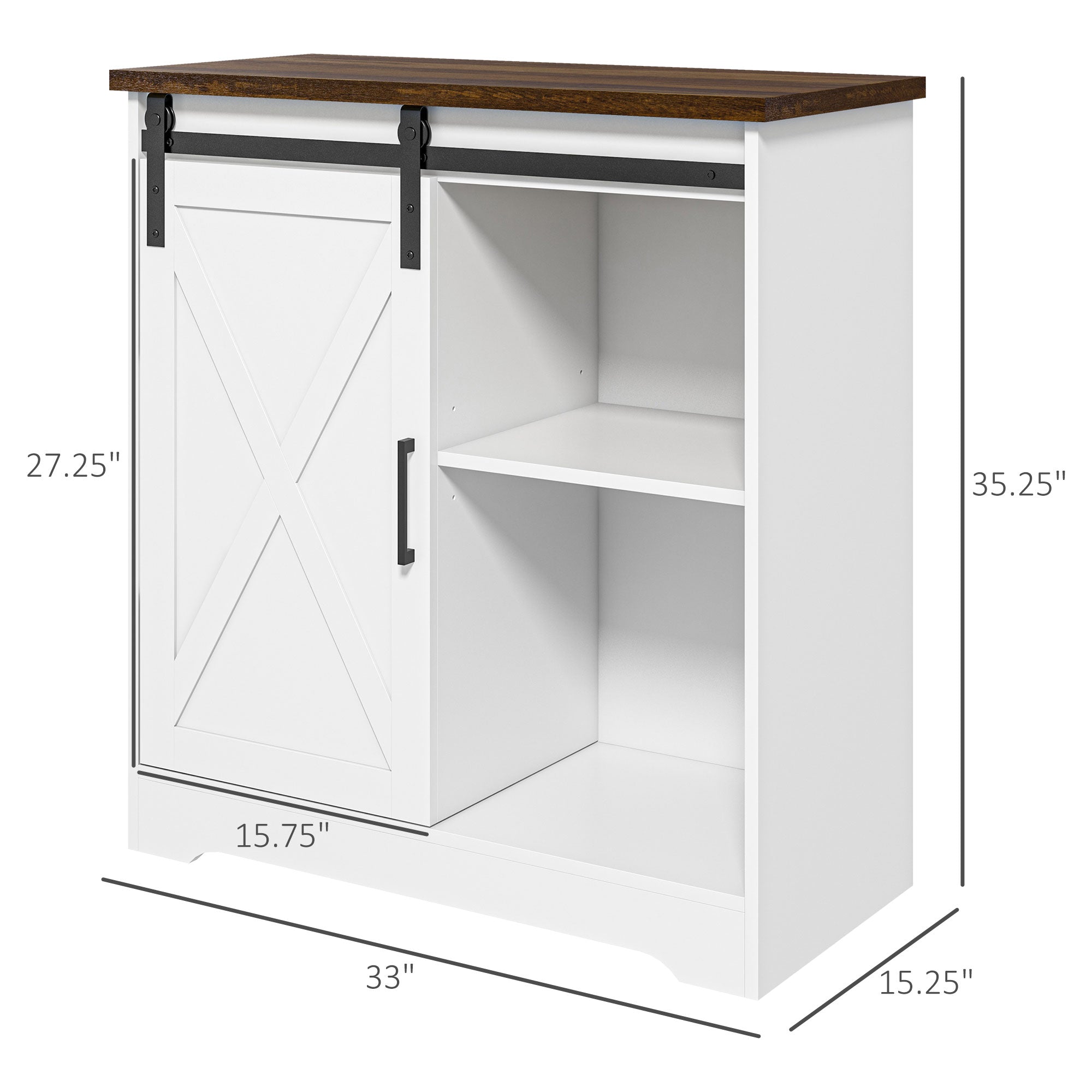 Farmhouse Kitchen Sideboard Buffet Cabinet Coffee Bar Cabinet with Sliding Barn Door and Adjustable Shelf White