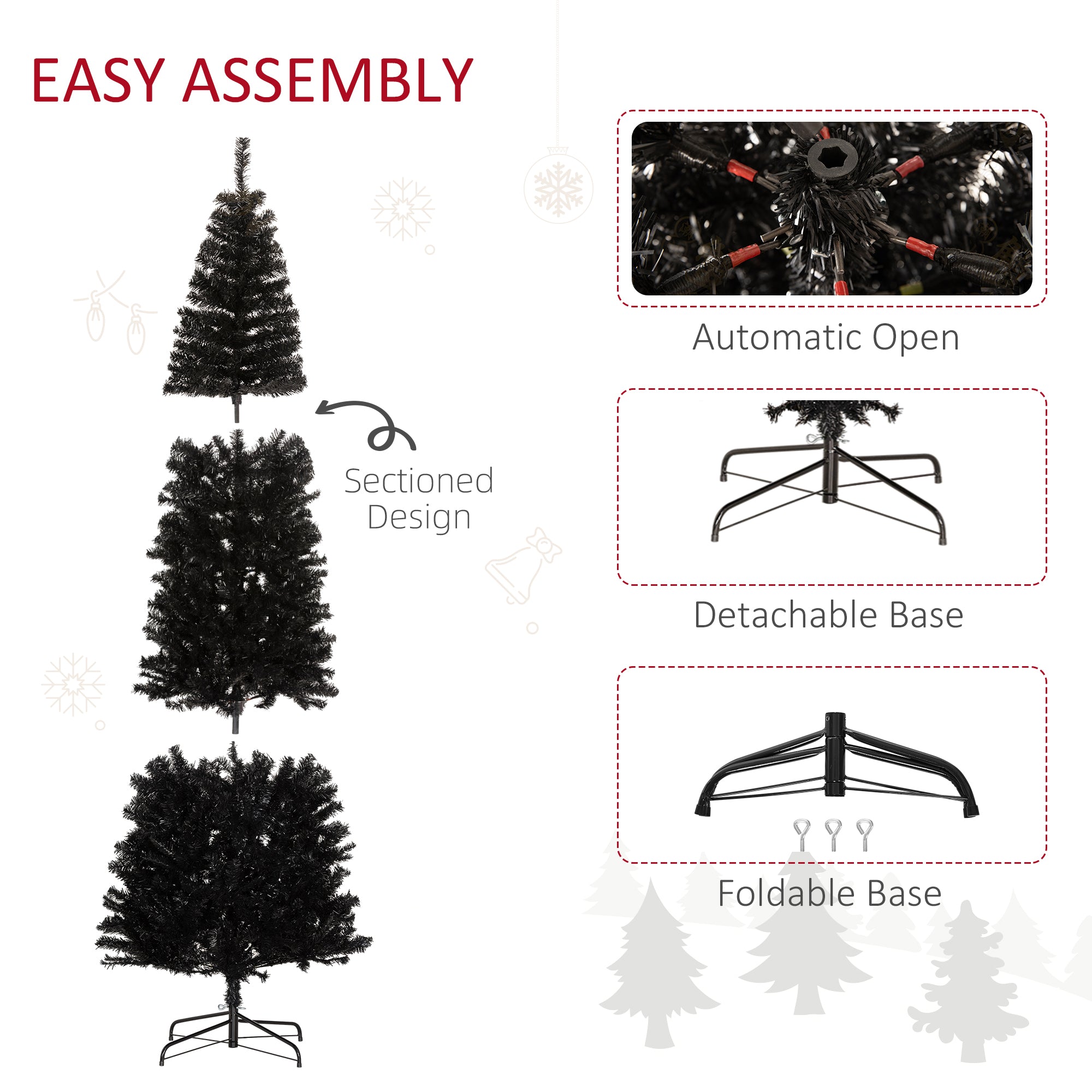 8 FT Slim Christmas Tree with Lights Pencil Xmas Tree w/ Stable Stand & 1168 Tips Black