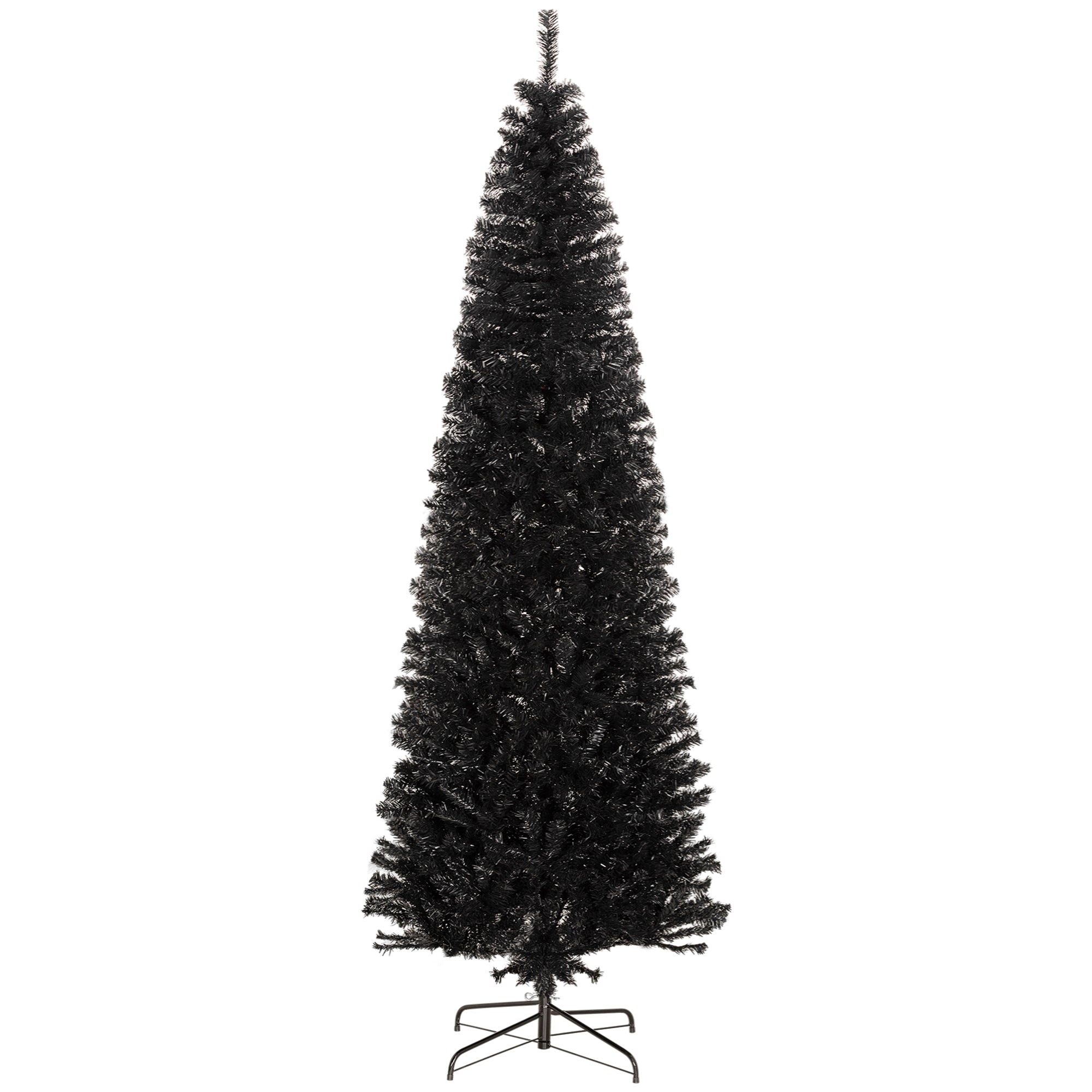 8 FT Slim Christmas Tree with Lights Pencil Xmas Tree w/ Stable Stand & 1168 Tips Black