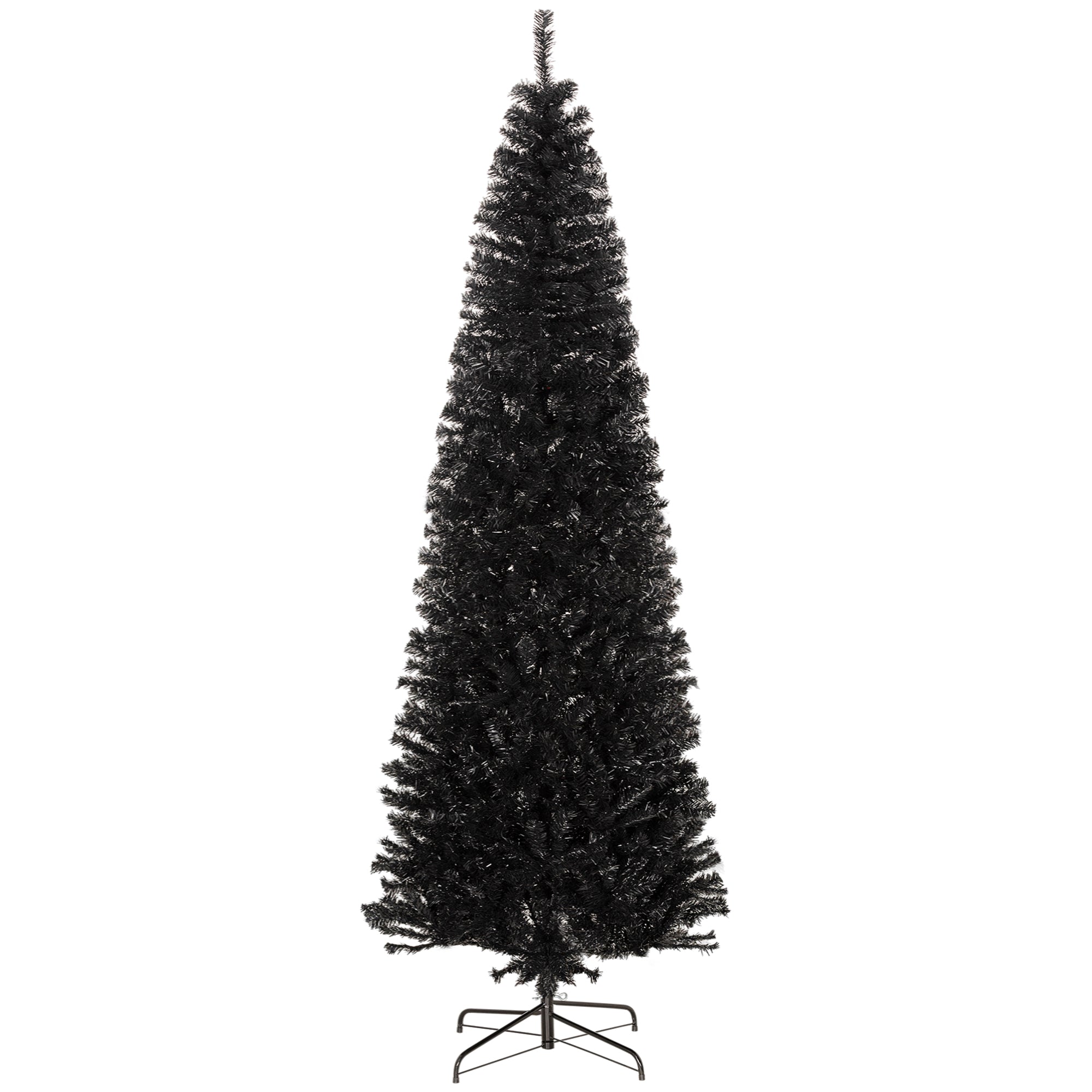 8 FT Slim Christmas Tree with Lights Pencil Xmas Tree w/ Stable Stand & 1168 Tips Black