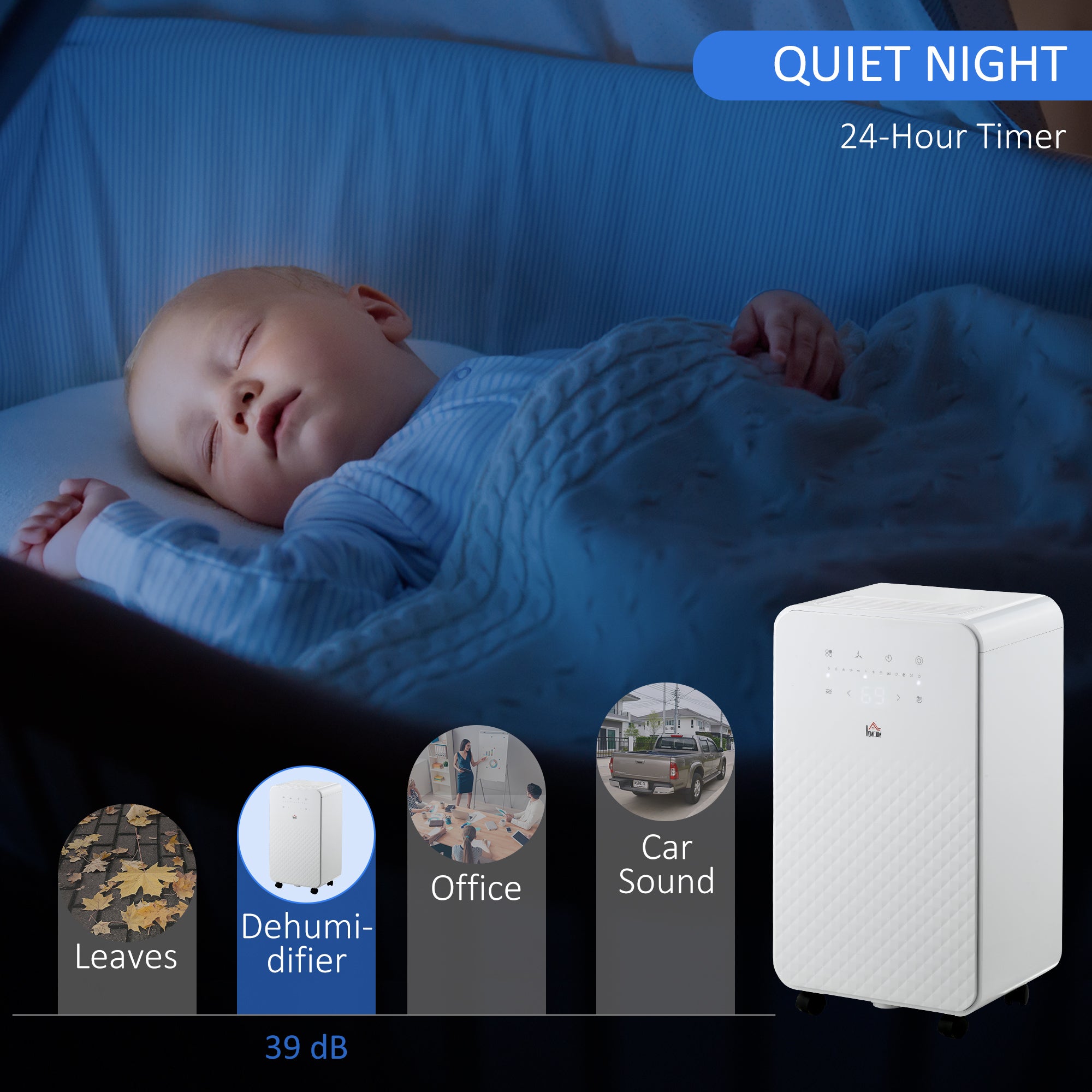 HOMCOM 12L/Day 2000mL Portable Quiet Dehumidifier with Air Purifier Filter, 24H Timer, 5 Modes, Electric Moisture Air Dehumidifier for Home Laundry Basement, White