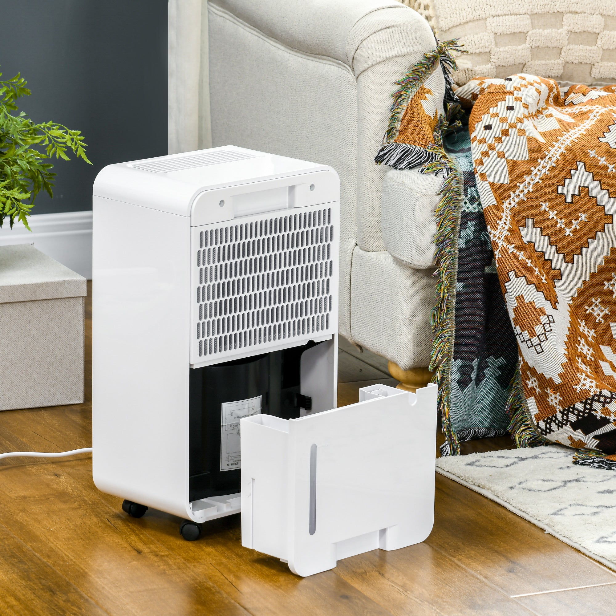 HOMCOM 12L/Day 2000mL Portable Quiet Dehumidifier with Air Purifier Filter, 24H Timer, 5 Modes, Electric Moisture Air Dehumidifier for Home Laundry Basement, White