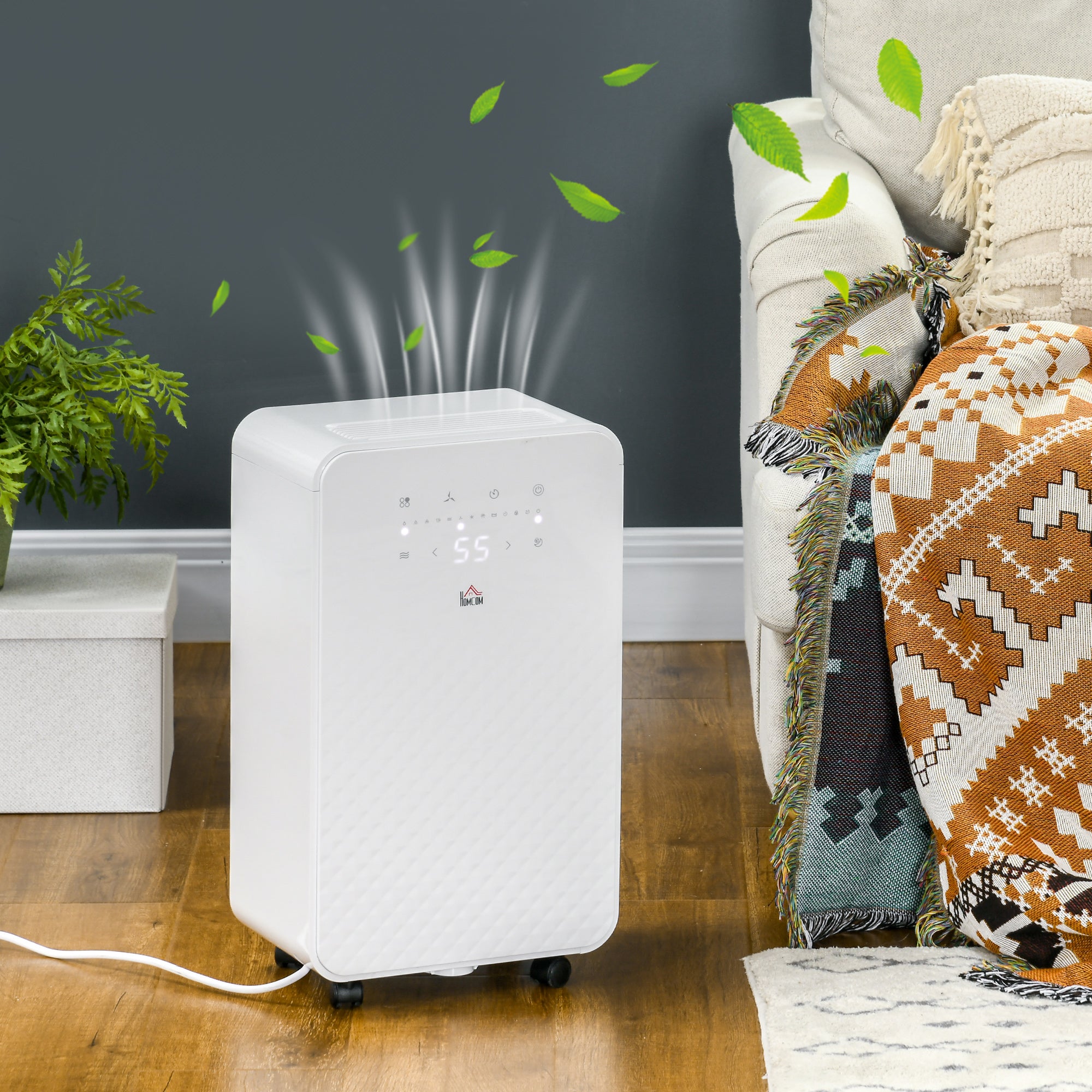 HOMCOM 12L/Day 2000mL Portable Quiet Dehumidifier with Air Purifier Filter, 24H Timer, 5 Modes, Electric Moisture Air Dehumidifier for Home Laundry Basement, White