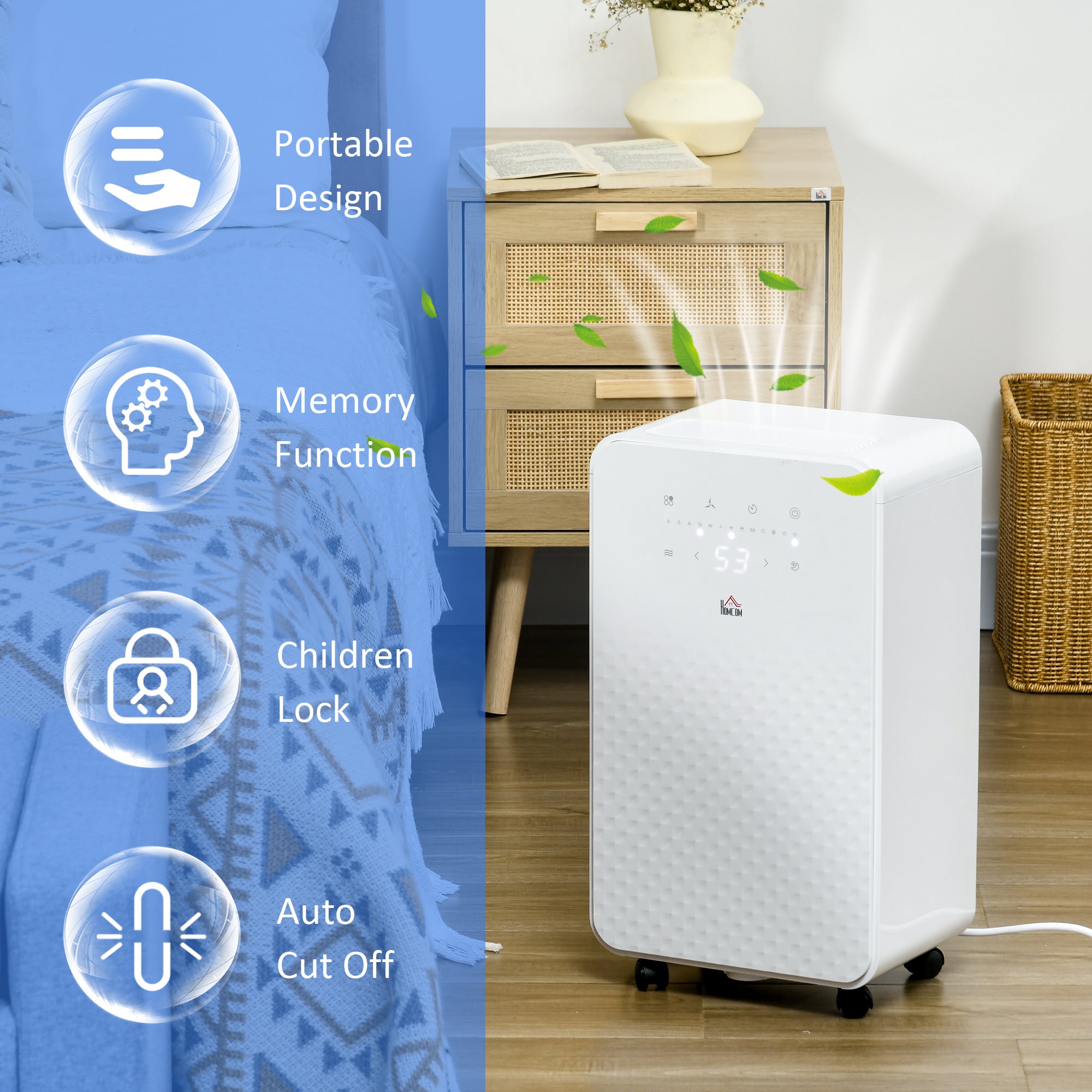HOMCOM 12L/Day 2000mL Portable Quiet Dehumidifier with Air Purifier Filter, 24H Timer, 5 Modes, Electric Moisture Air Dehumidifier for Home Laundry Basement, White