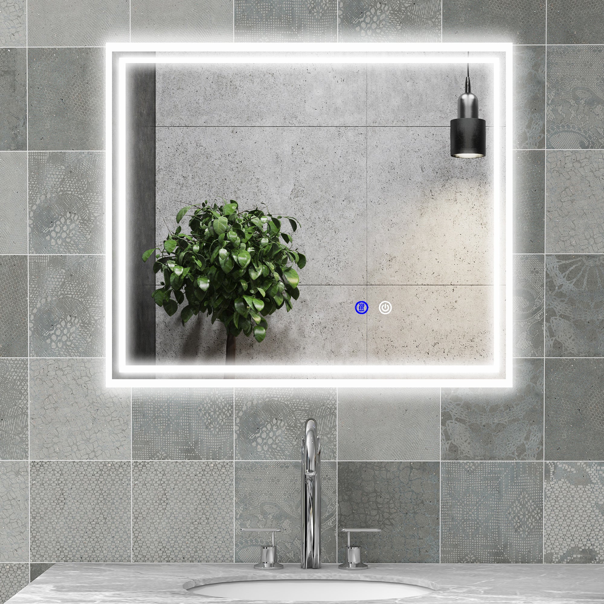 kleankin Bathroom Mirror with LED Lights, Dimmable Makeup Mirror with 3 Temperature Colours, Defogging Film, Memory Function and Aluminium Frame, Hardwired, Horizontal and Vertical, 60 x 50 cm