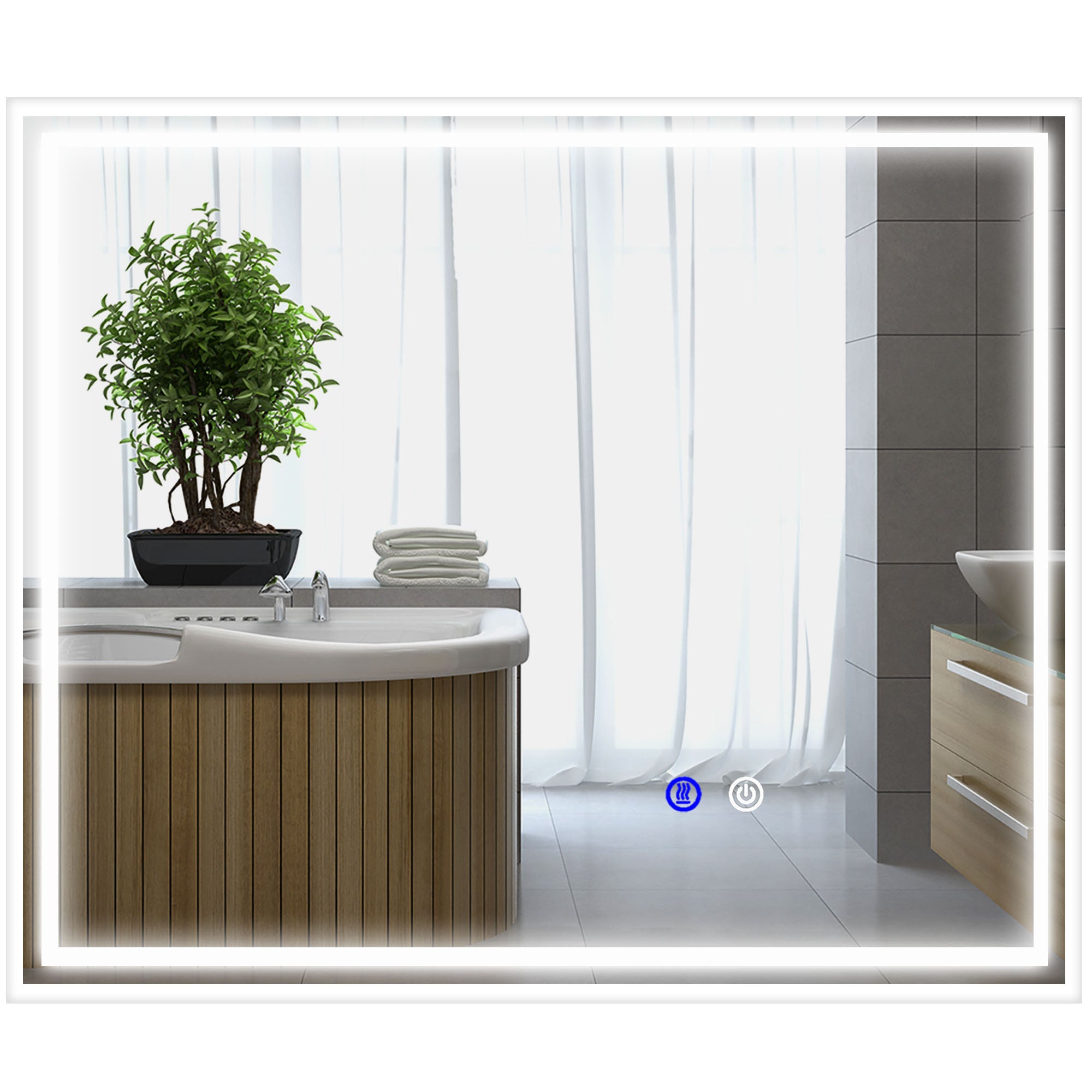 kleankin Bathroom Mirror with LED Lights, Dimmable Makeup Mirror with 3 Temperature Colours, Defogging Film, Memory Function and Aluminium Frame, Hardwired, Horizontal and Vertical, 60 x 50 cm