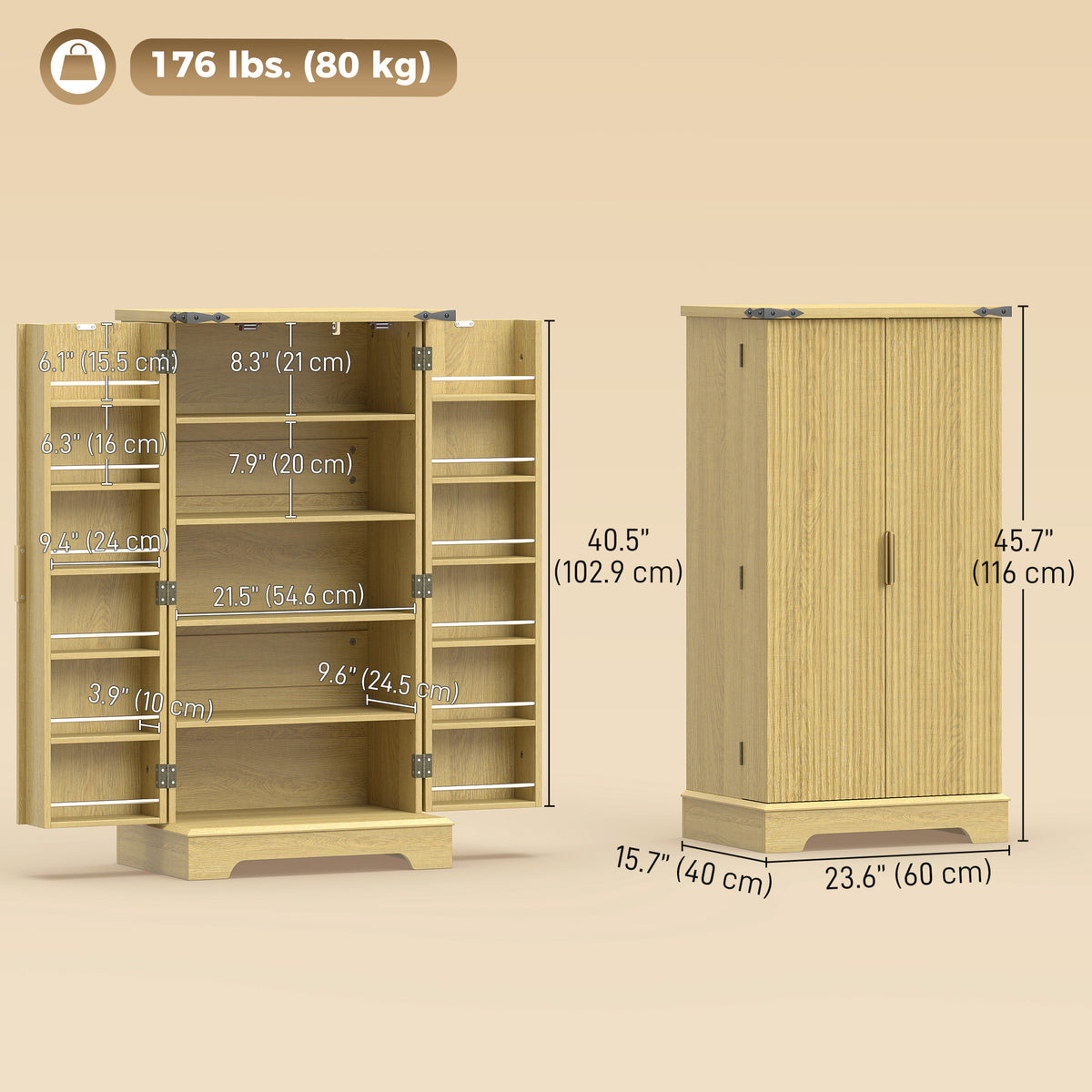 46" Kitchen Pantry Cabinet with Doors and Adjustable Shelves, Freestanding Fluted Pantry Storage Cabinet with Spice Racks, Farmhouse Buffet Sideboard for Kitchen, Dining Room