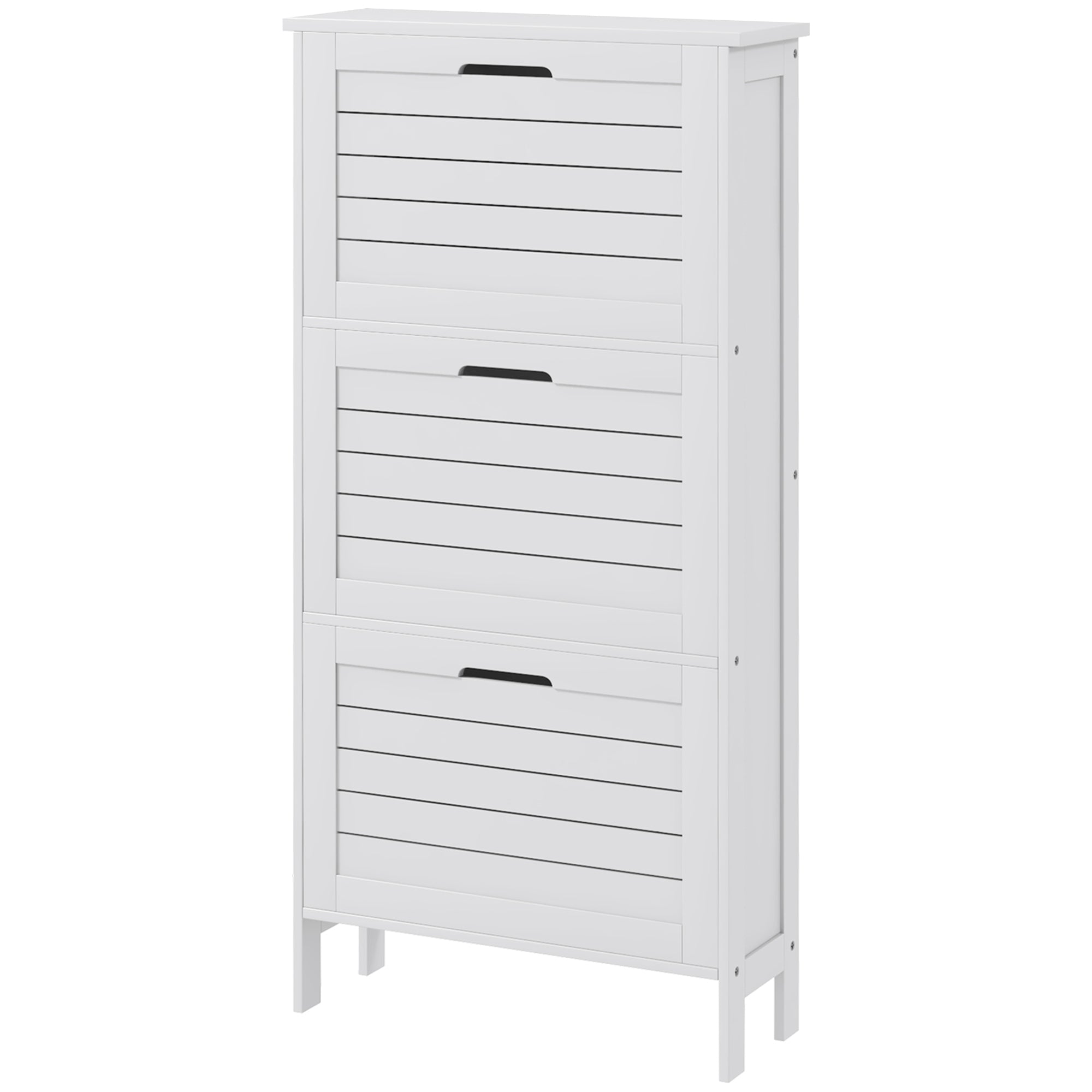 Modern Shoe Storage Cabinet with 3 Flip Drawers and Louvered Doors for 6 Pairs of Shoes, White