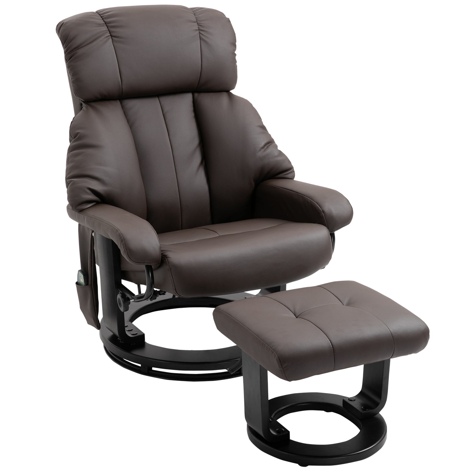 Massage Recliner Chair with Ottoman, 360° Swivel Recliner and Footstool, 10-Point Vibration, PU Leather Reclining Chair with Remote Control, Brown