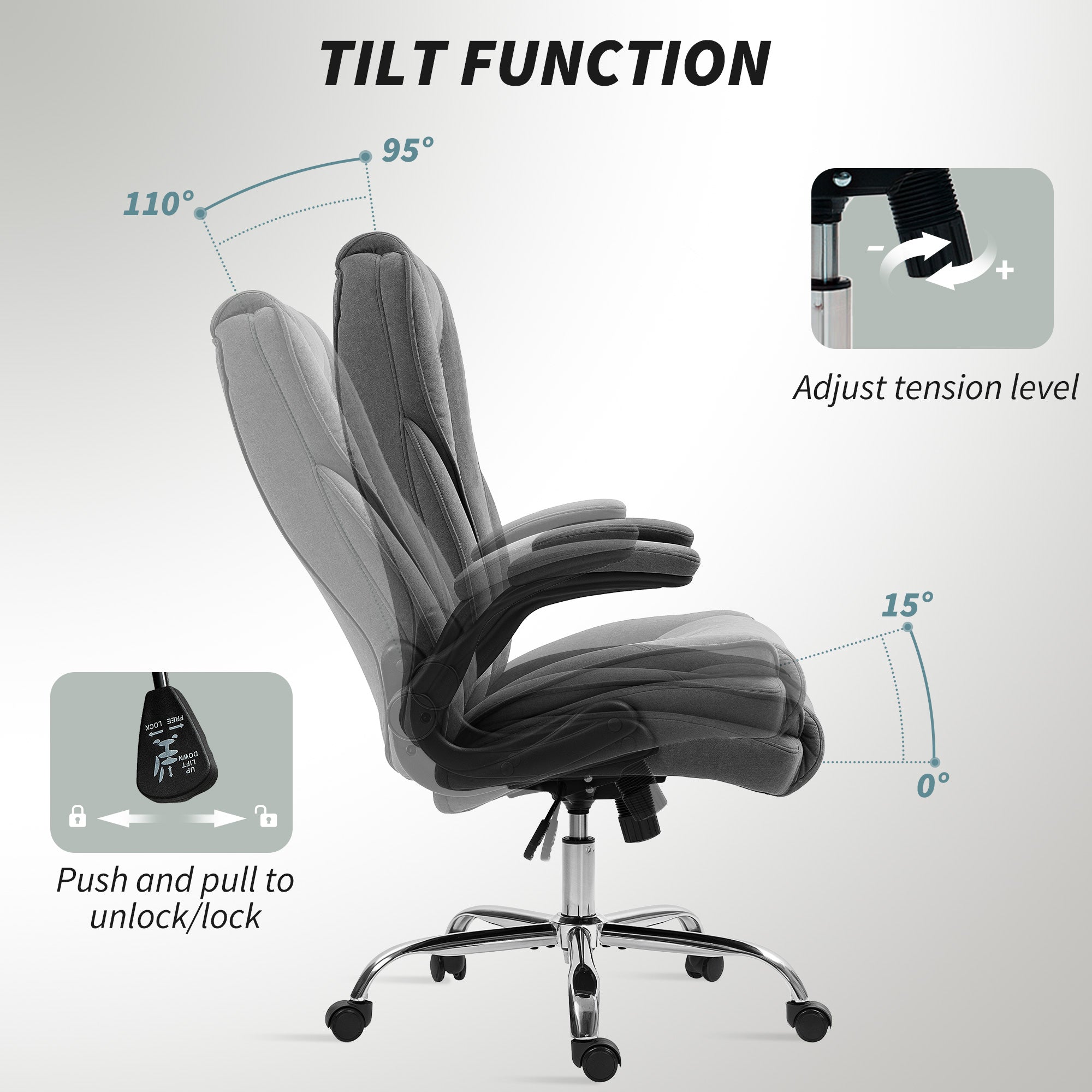 High Back Office Chair, Executive Desk Chair with Swivel Wheels, Flip-up Armrest, Adjustable Height, Modern Diamond Fabric Computer Gaming Chair for Home Office, Dark Grey