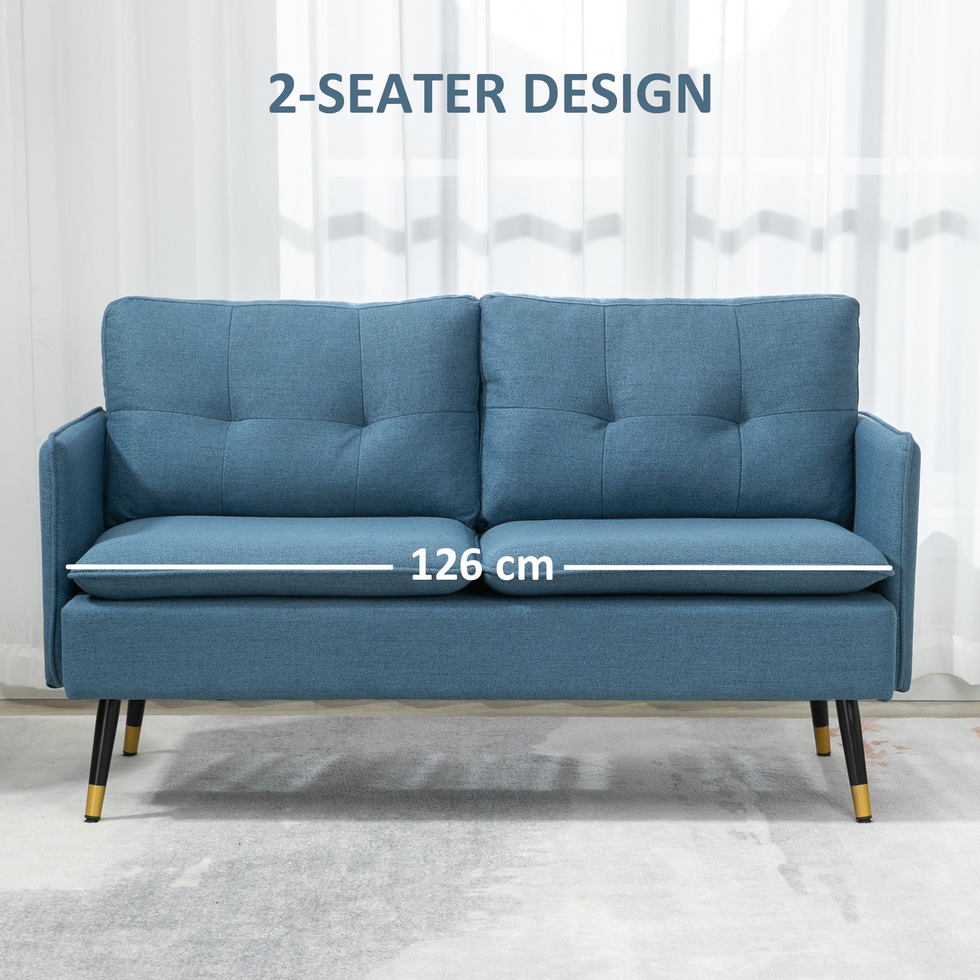 HOMCOM 55" Loveseat Sofa for Bedroom, Modern Love Seats Furniture with Button Tufting, Upholstered Small Couch for Small Space, Dark Blue