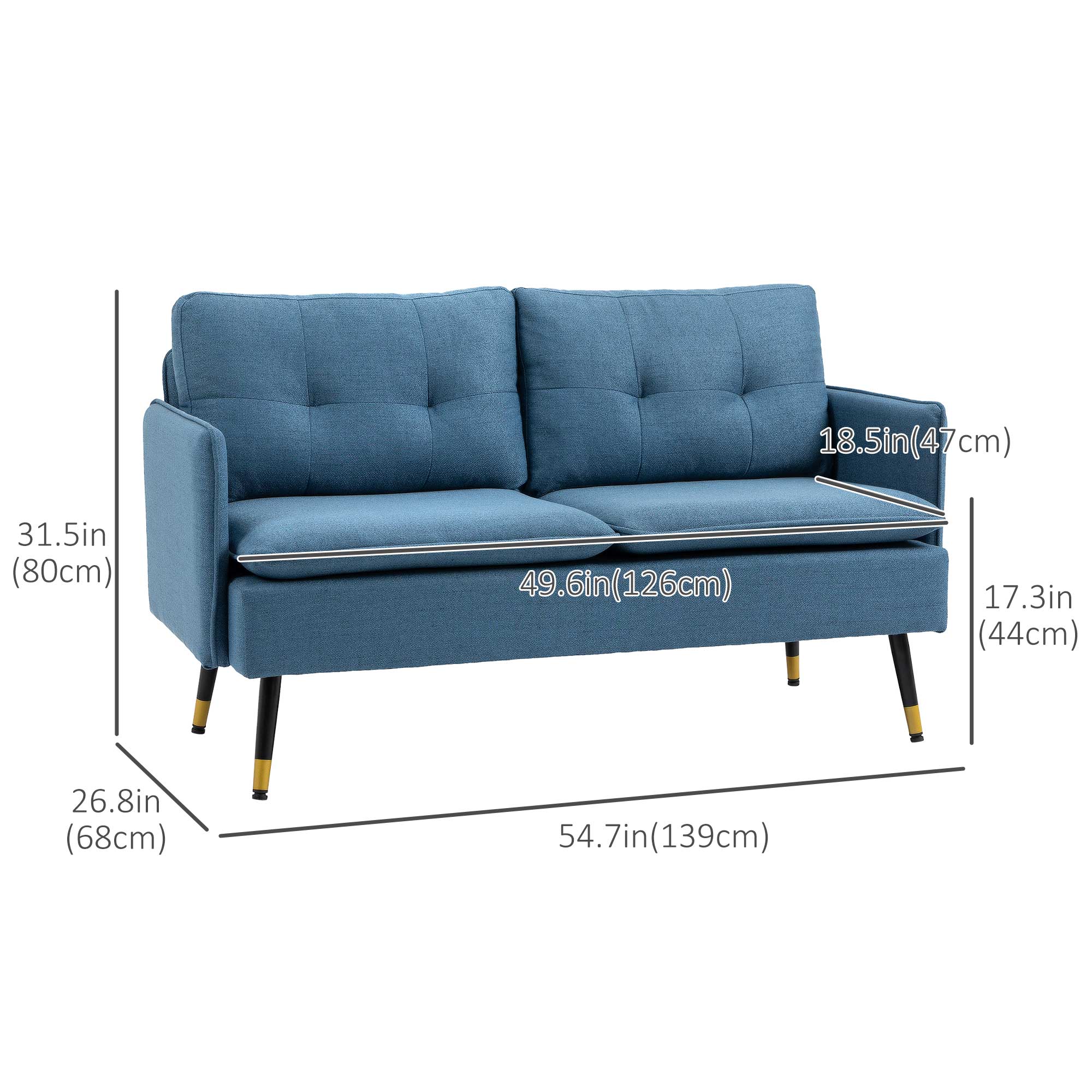 HOMCOM 55" Loveseat Sofa for Bedroom, Modern Love Seats Furniture with Button Tufting, Upholstered Small Couch for Small Space, Dark Blue