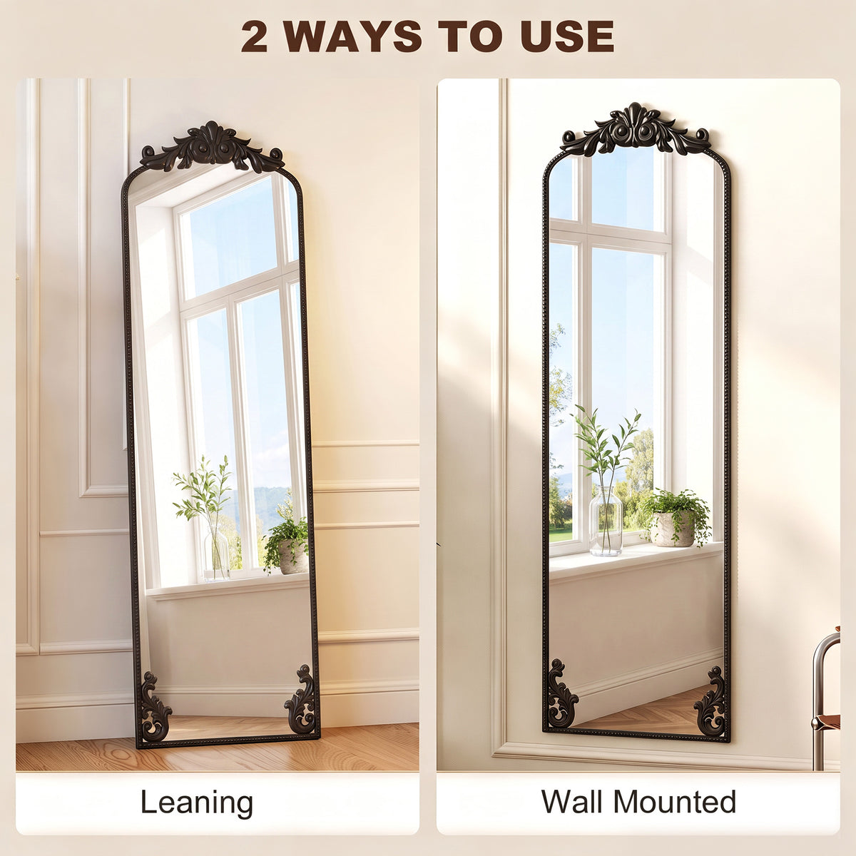 Full Length Mirror, 50 x 160 cm Hanging or Leaning Against Wall Floor Mirror with Baroque Metal Frame for Bedroom, Living Room, Dressing Room, Black