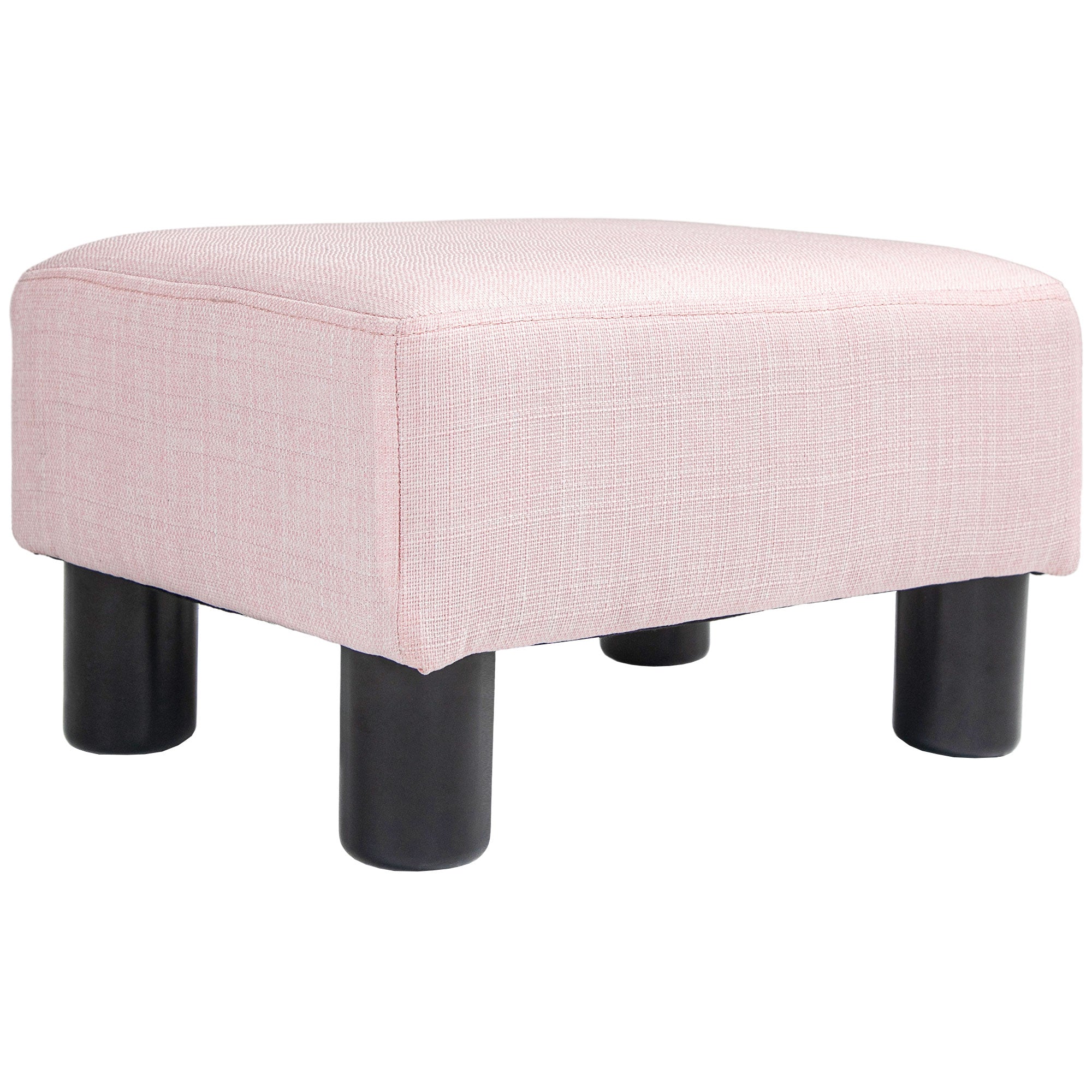 Small Ottoman Foot Rest, Foot Stool with Linen Fabric Upholstery and Plastic Legs, Cube Ottoman, Pink