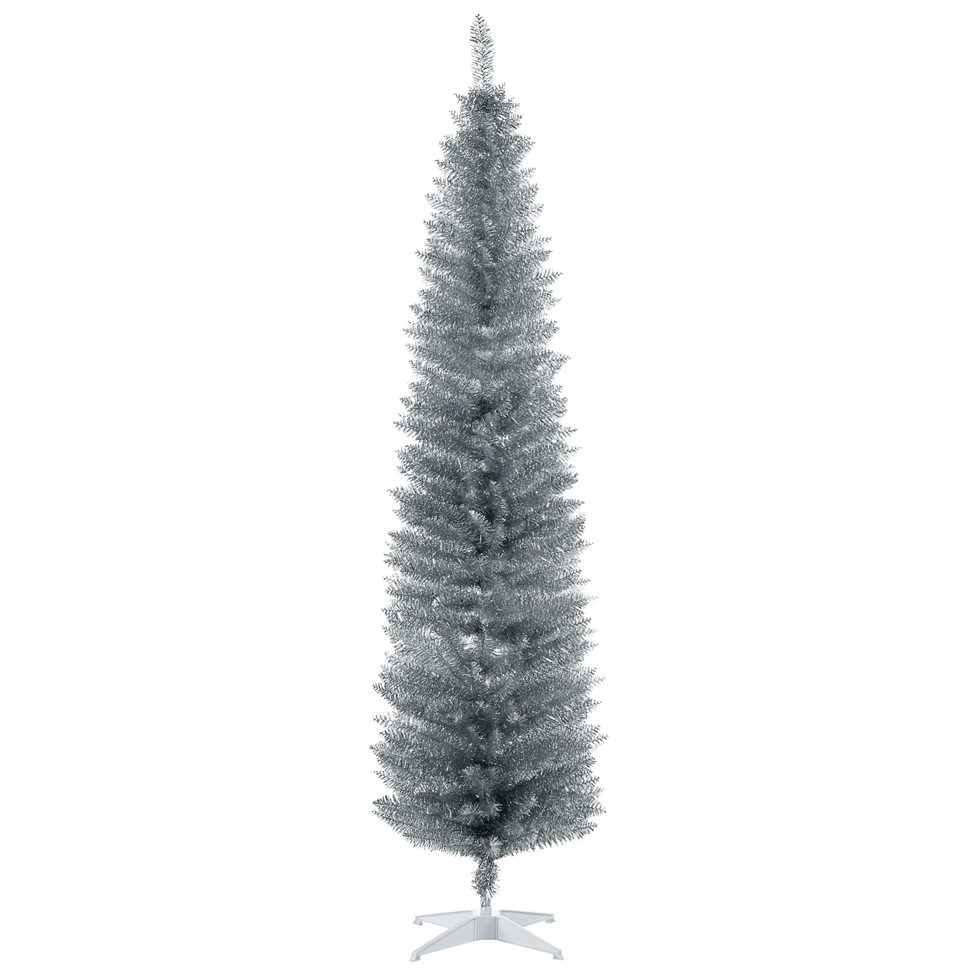 7FT Decorated Christmas Tree Pencil Tree with 499 Realistic Branch Tips and Stand Silver